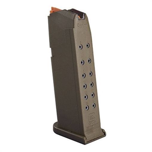 Glock Handgun Magazine G19 FDE (Floor Plate FDE - Orange Follower 15/rd Bulk 47356