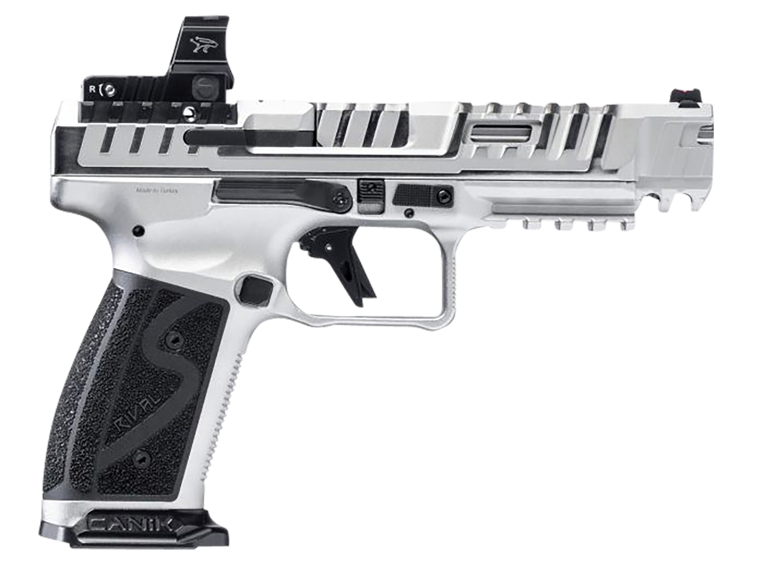 Canik SFX Rival-S Full Size Pistol HG7607CN, 9mm, 5", Textured Grips, Chrome Finish, Steel Frame, w/MeCanik M02 Optic, Ported Steel Slide, 18 Rds