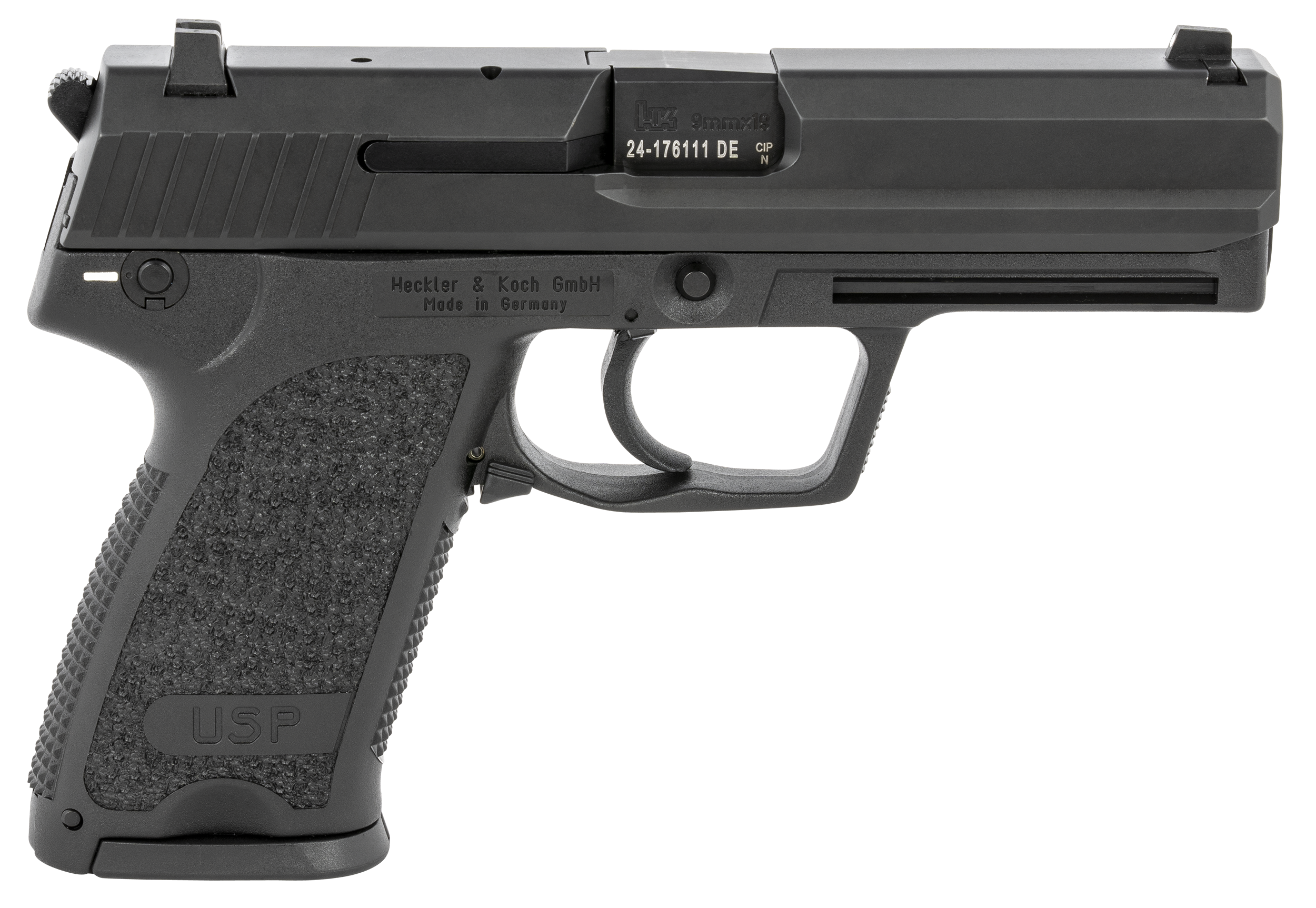 Heckler & Koch USP V1 Pistol 81000309, 9mm Luger, 4.25in, Serrated Steel Slide & Polymer Grips, Black Finish, 10 Rds