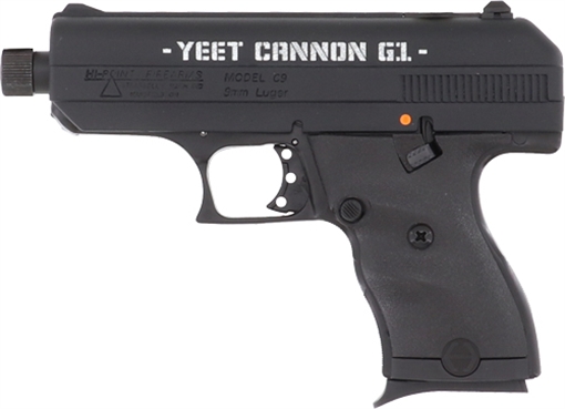 Hi-Point Firearms C-9, Yeet Cannon, Striker Fired, Semi-automatic, Polymer Frame Pistol, Compact, 9MM, 3.5" Threaded Barrel, Matte Finish, Black, 3 Dot Sights, 8 Rounds, 1 Magazine 916G1YCTB