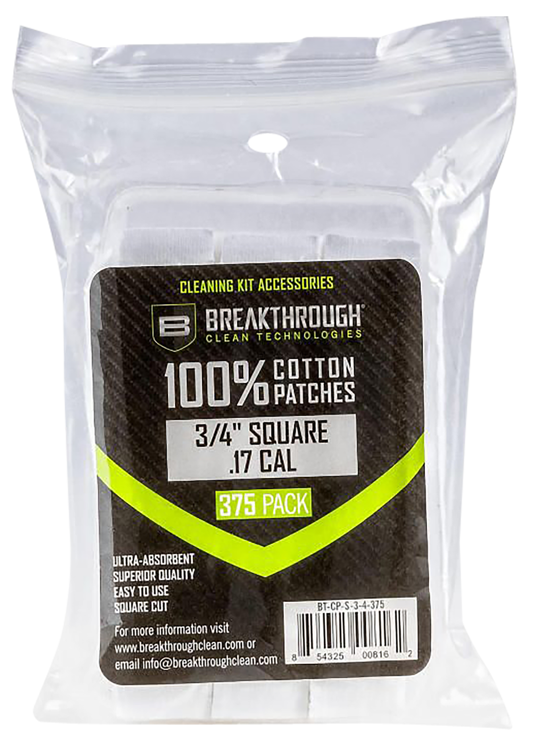 Breakthrough Clean Square Patches .17/.177 Cal 375-Pack