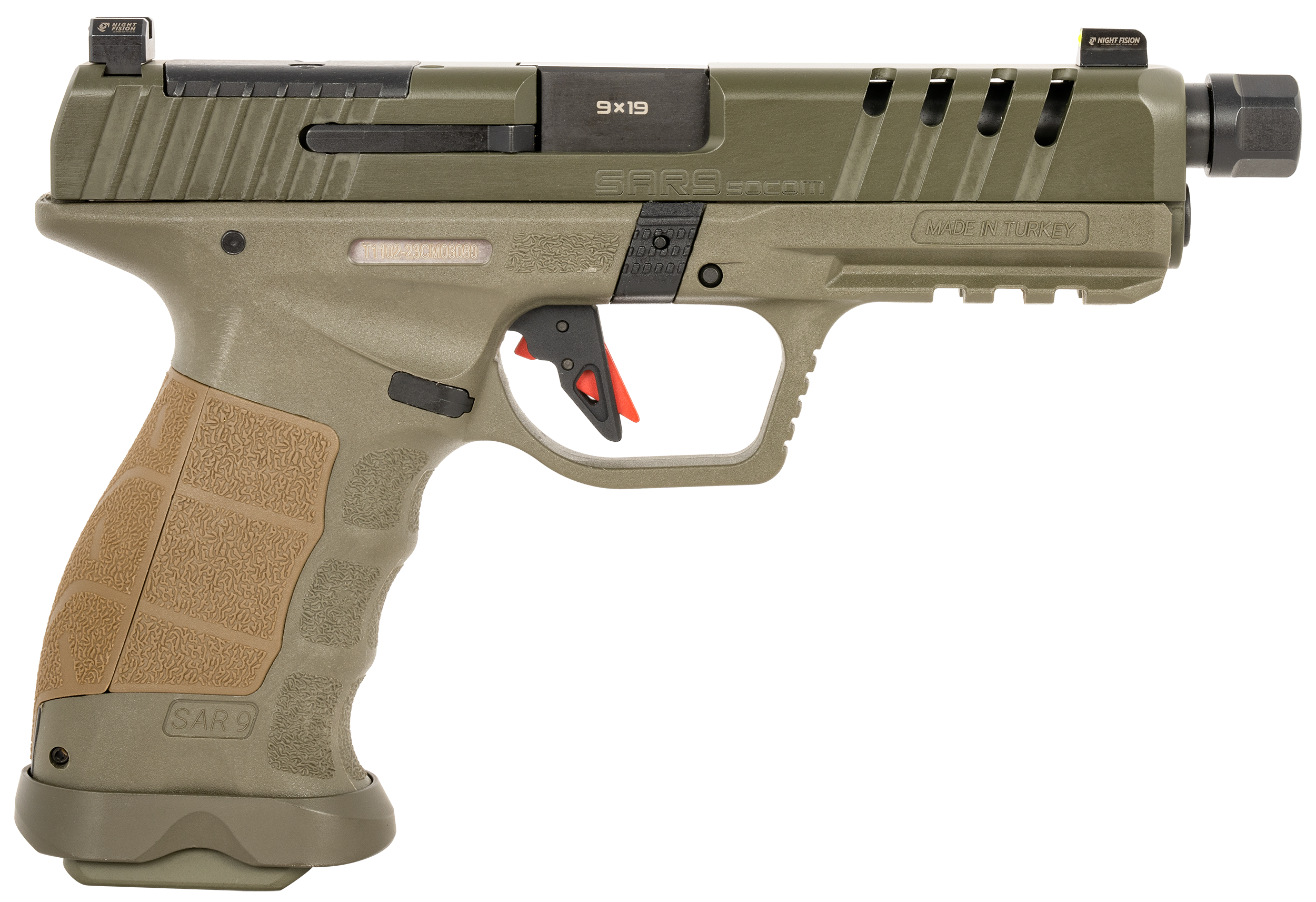SAR USA SAR9 SOCOM 9mm Luger 5.2" 17+1 Semi-Auto Pistol - OD Green
