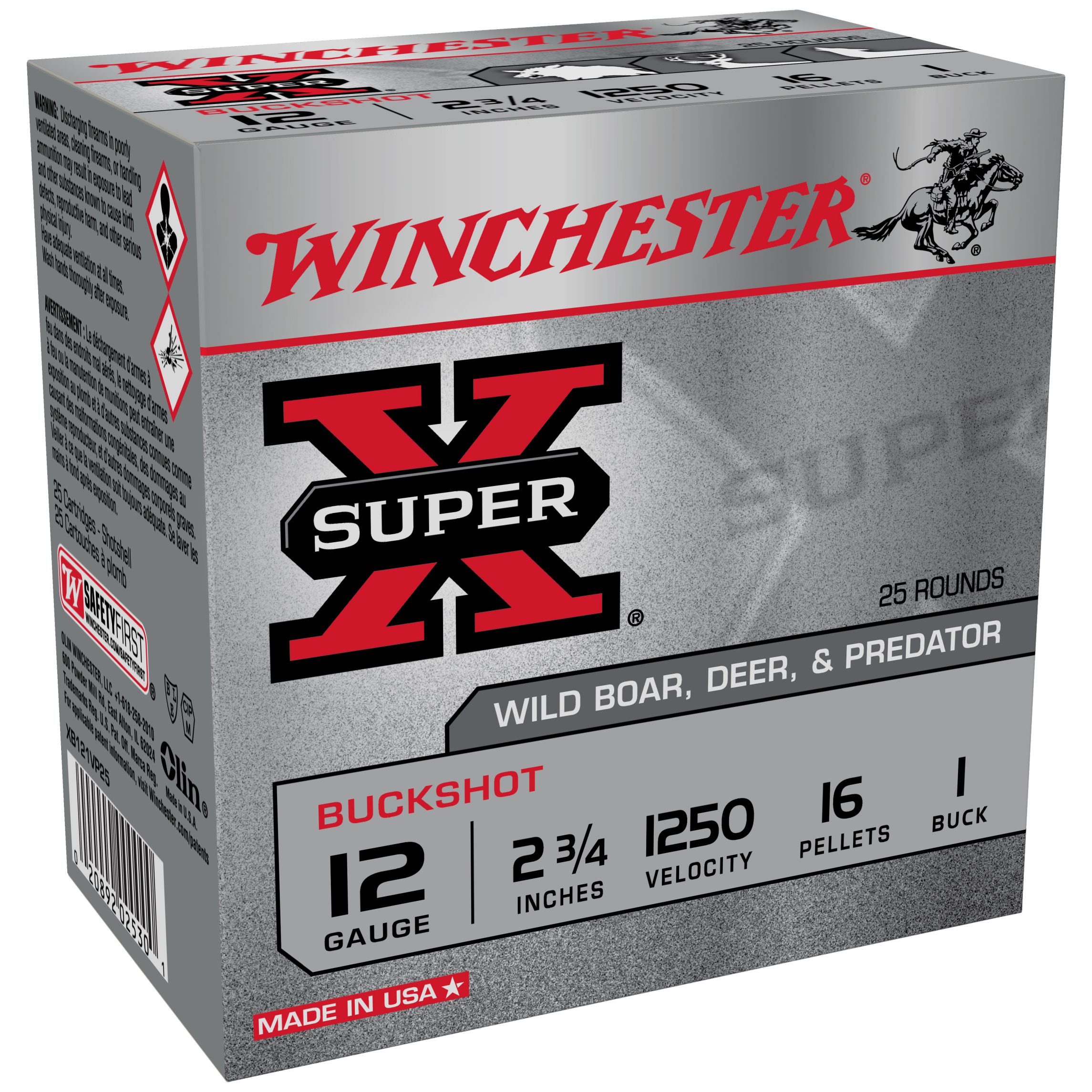 Winchester Ammo Super X 12 Gauge 2.75" 16 Pellets 1 Buck 25 Rd - Box or Case