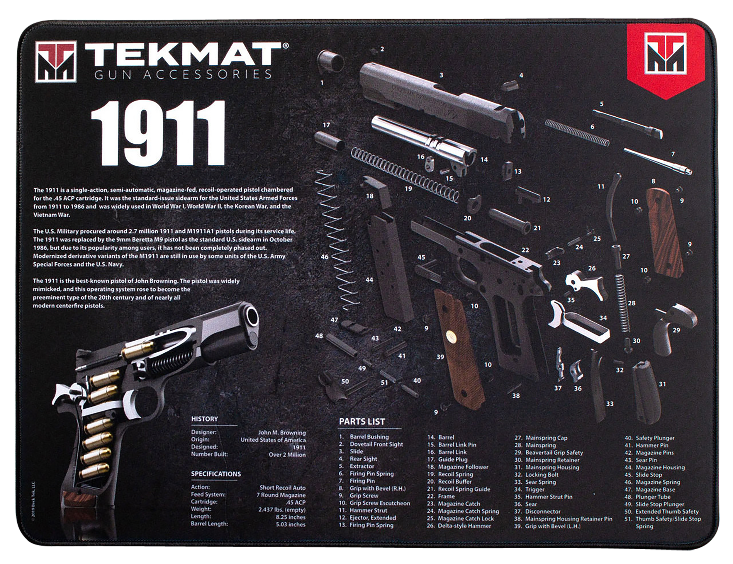 TekMat Ultra 20 Cleaning Mat 15"x20" Rubber Black/White - 1911 Parts Diagram