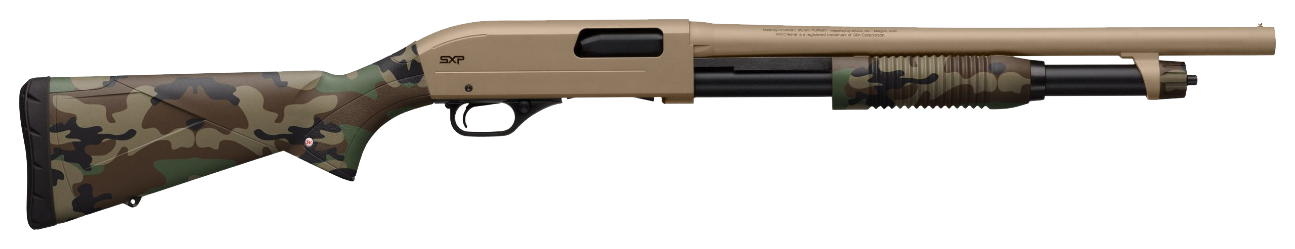 Winchester SXP Defender 20 Gauge 3" 5+1 18" Pump Shotgun - FDE Receiver, Woodland Camo Stock