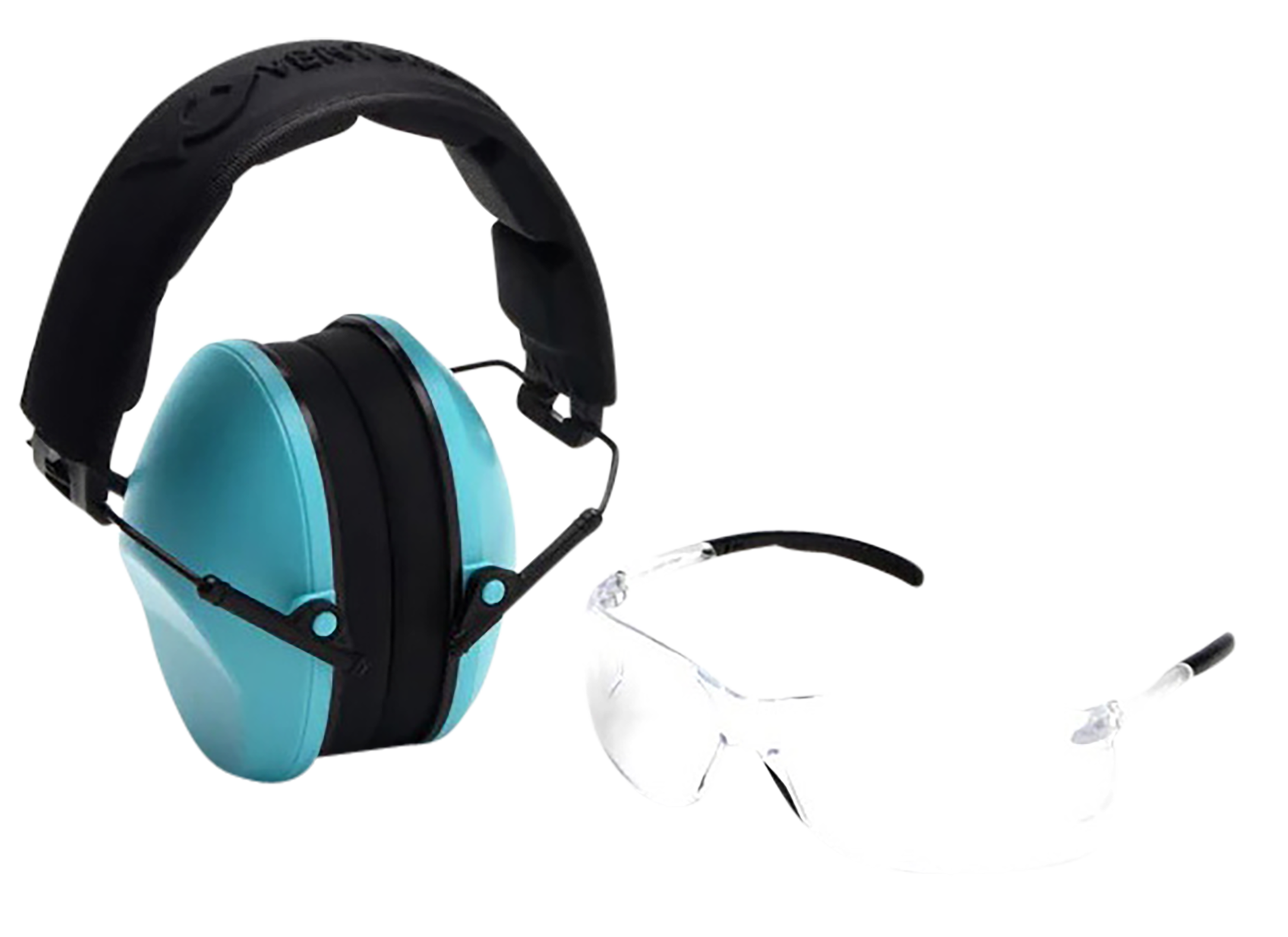 Pyramex VGCOMBO410 Low-Profile Combo Kit Clear Lens Powder Blue 24 dB NRR Earmuffs Z87.1