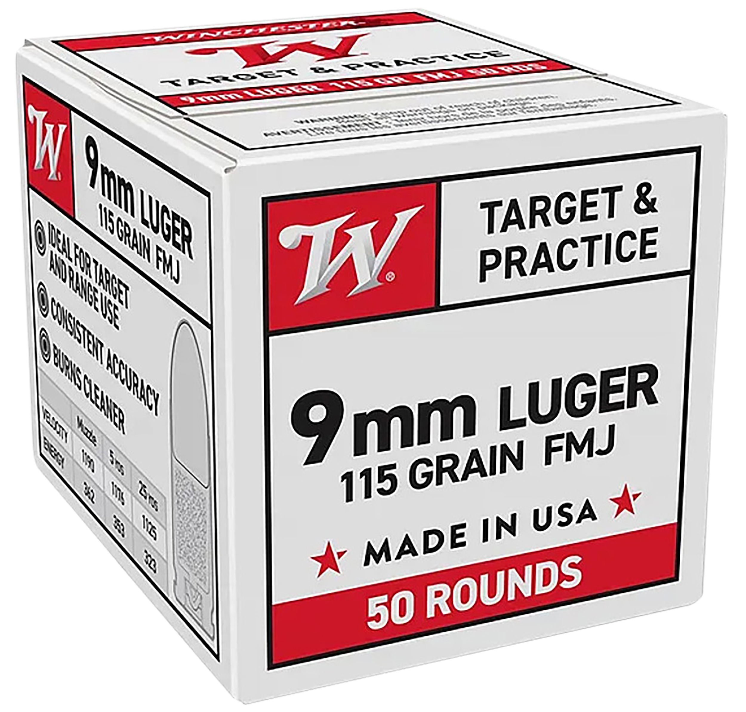 Winchester Ammo USA 9mm Luger 115gr FMJ 50 Rd - Box or Case