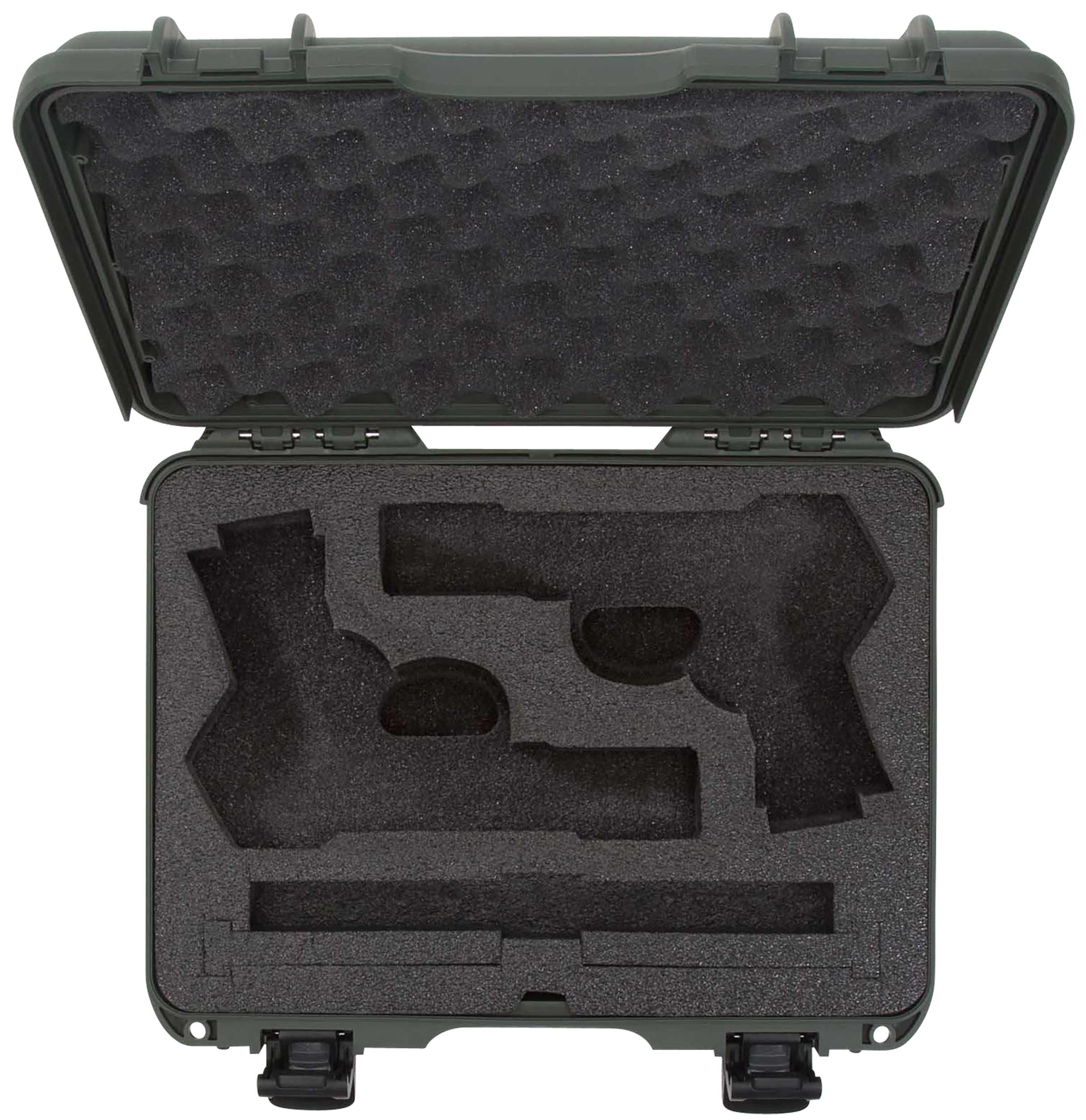 Nanuk 910 Classic 2-Up Pistol Case - Olive Polymer w/ Latches & Closed-Cell Foam