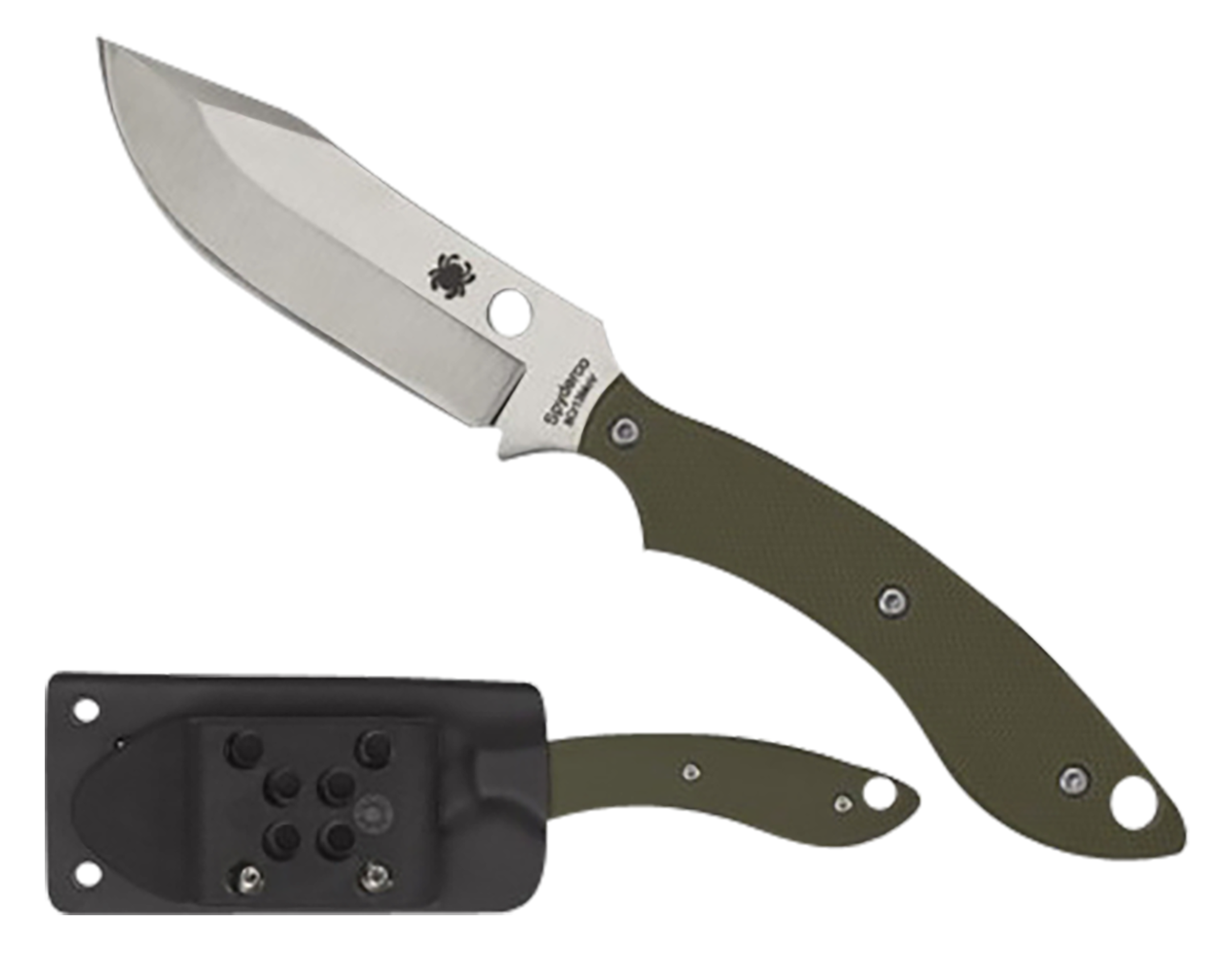 Spyderco Stok Bowie 2.95" Fixed Blade Plain Edge 8Cr13MoV SS Stonewashed OD Green G10