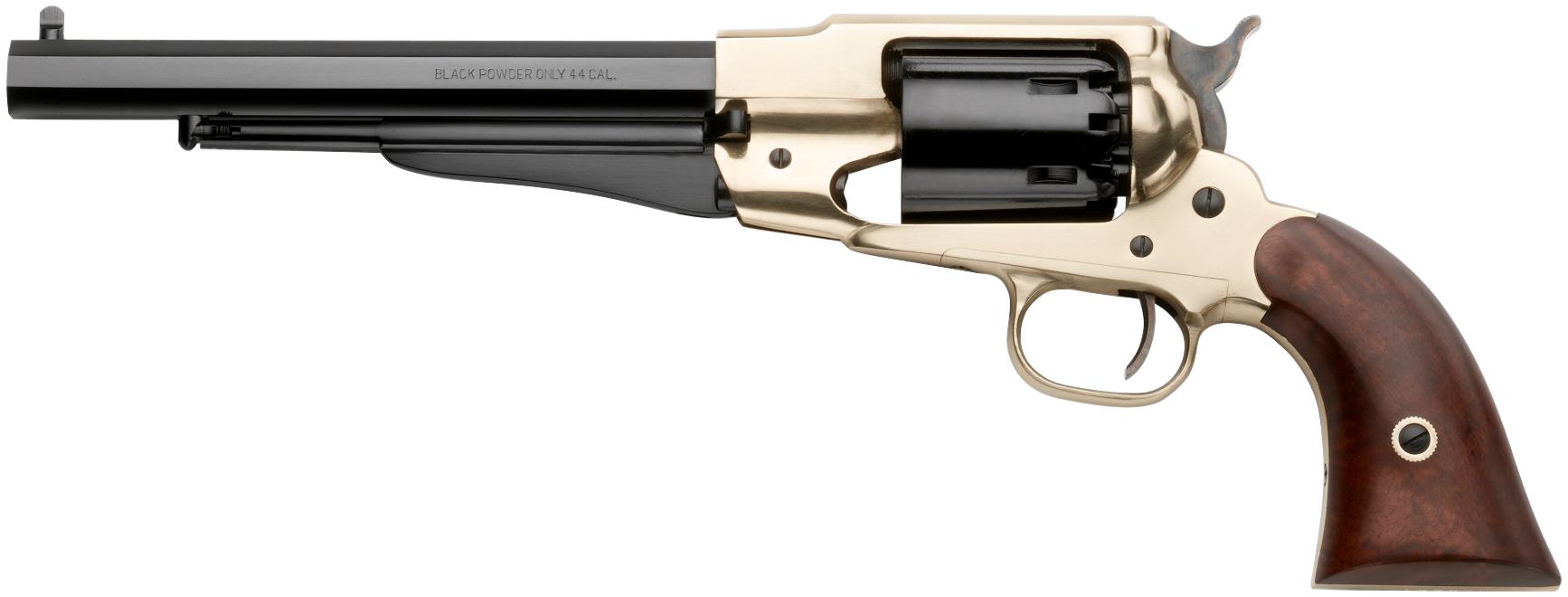 Pietta 1858 Army 44 Cal 8" 6rd Revolver - Brass Frame, Blued Octagon Barrel, Walnut Grips