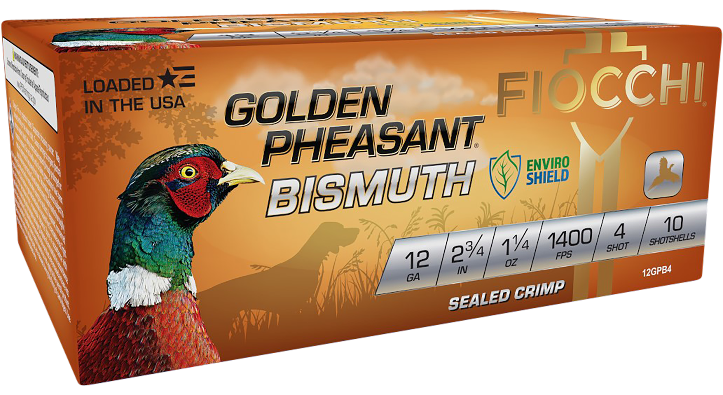 Fiocchi Golden Pheasant Bismuth 12 Gauge 2.75" 1-1/4oz #4 Shot 10 Bx/10 Cs - Box or Case