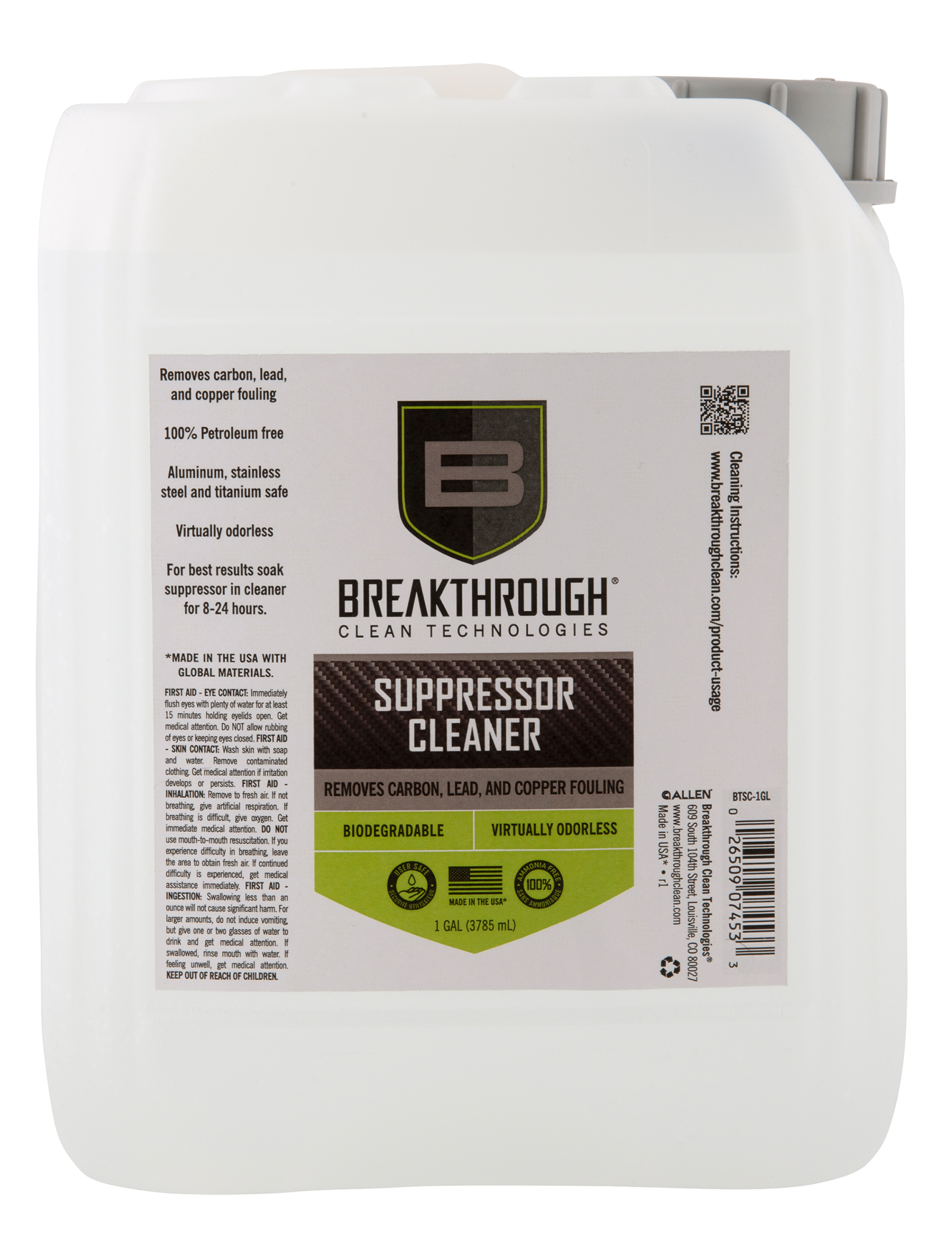 Breakthrough Clean Suppressor Cleaner 1 Gallon - Water-Based, Ammonia-Free
