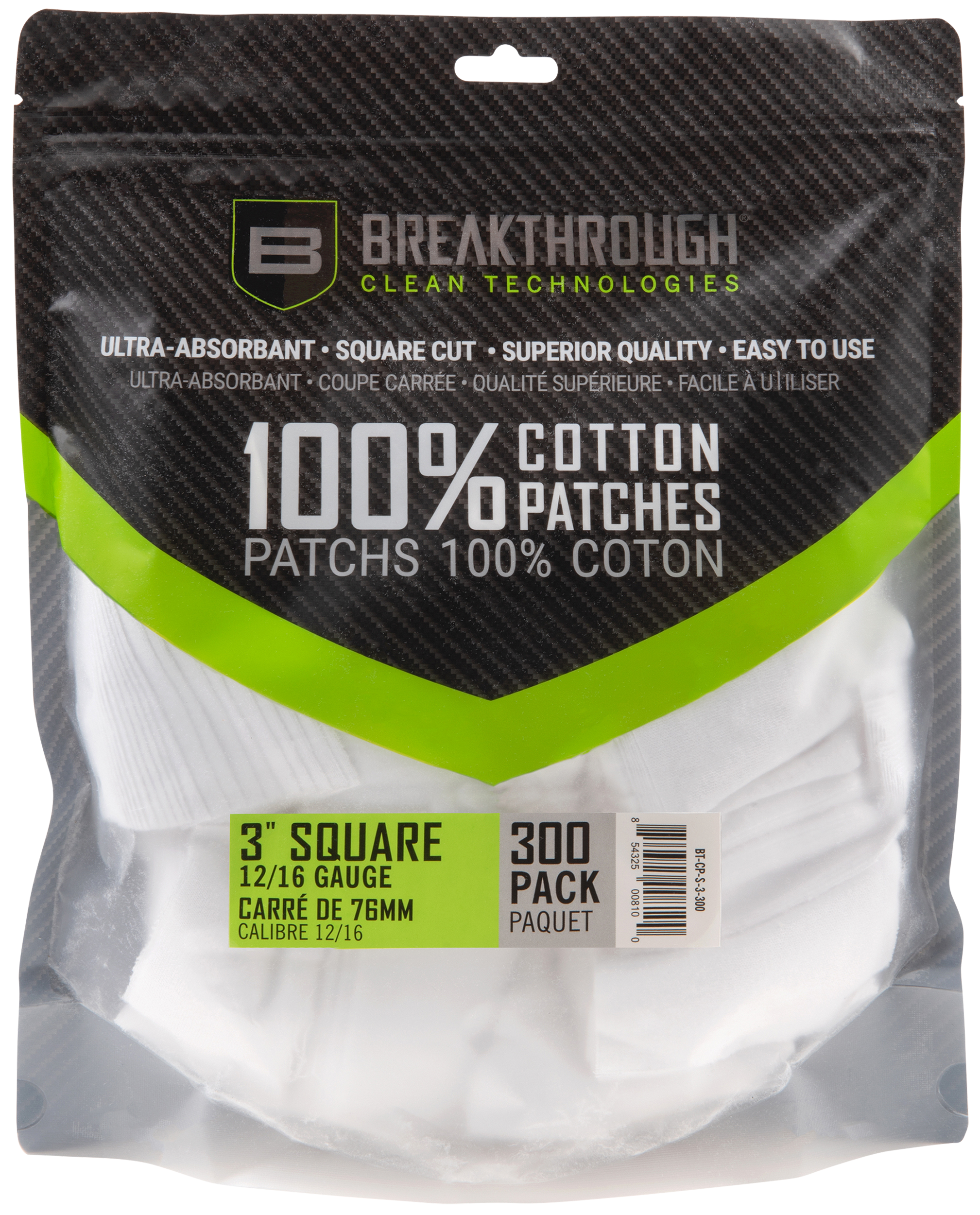 Breakthrough Clean Square Cotton Patches 12 & 16 Gauge 3" 300-Pack
