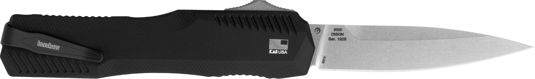 Kershaw Livewire 9000 OTF 3.30" Spear Point Plain CPM 20V Stonewashed - Black Aluminum