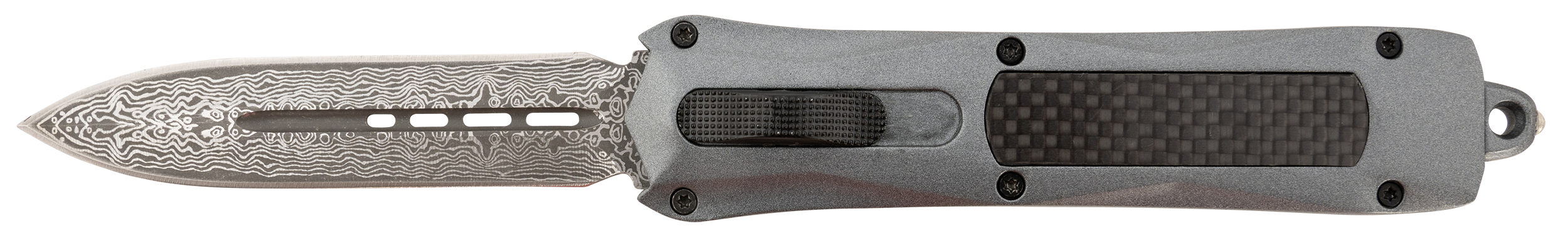 Steel River Knives Spartan 3.5" OTF Dagger Damascus 440C SS Plain Edge Gray Aluminum Handle