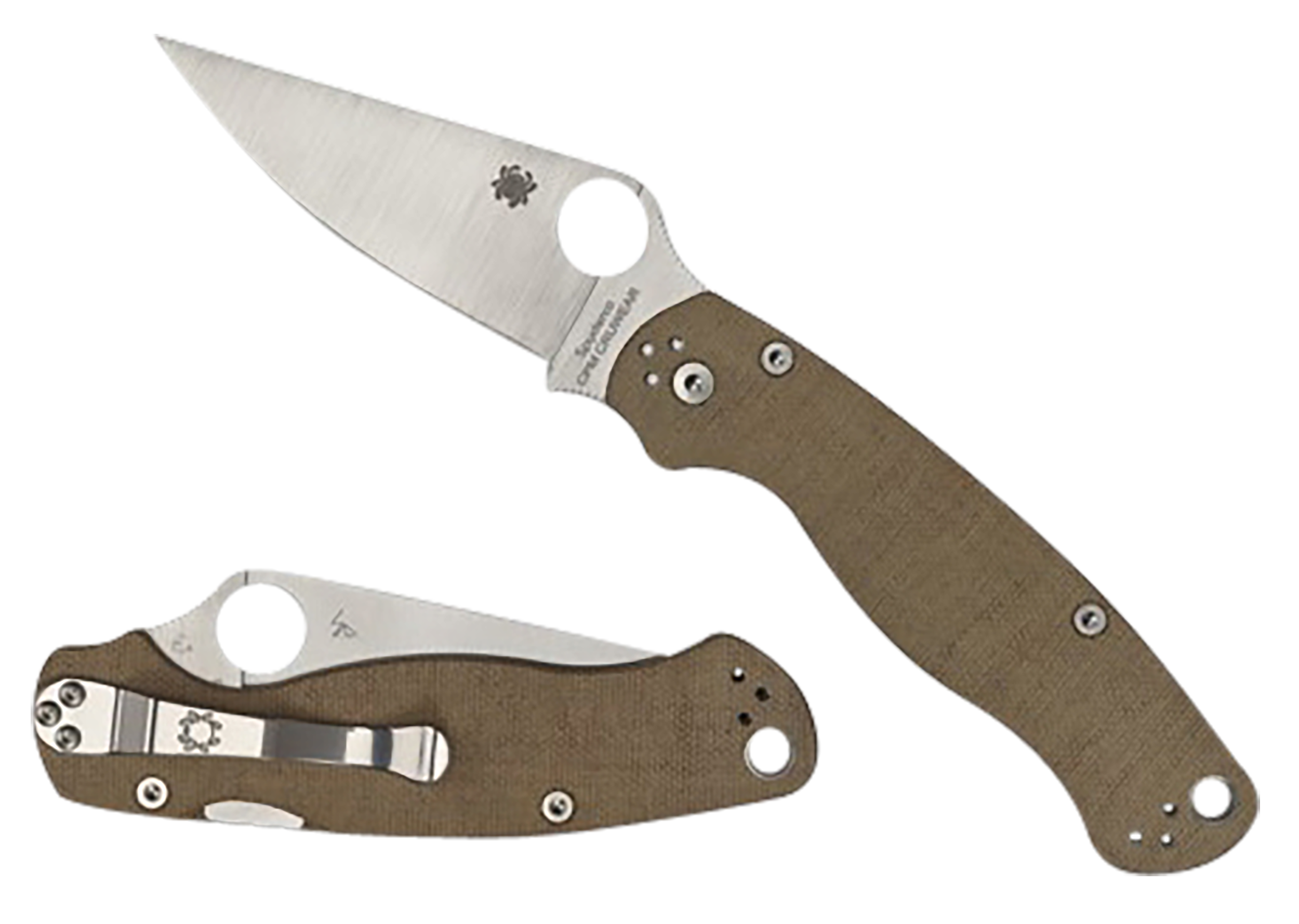 Spyderco Para Military 2 3.47" CPM Cru-Wear Stonewash Plain Edge Brown Micarta Folding Knife