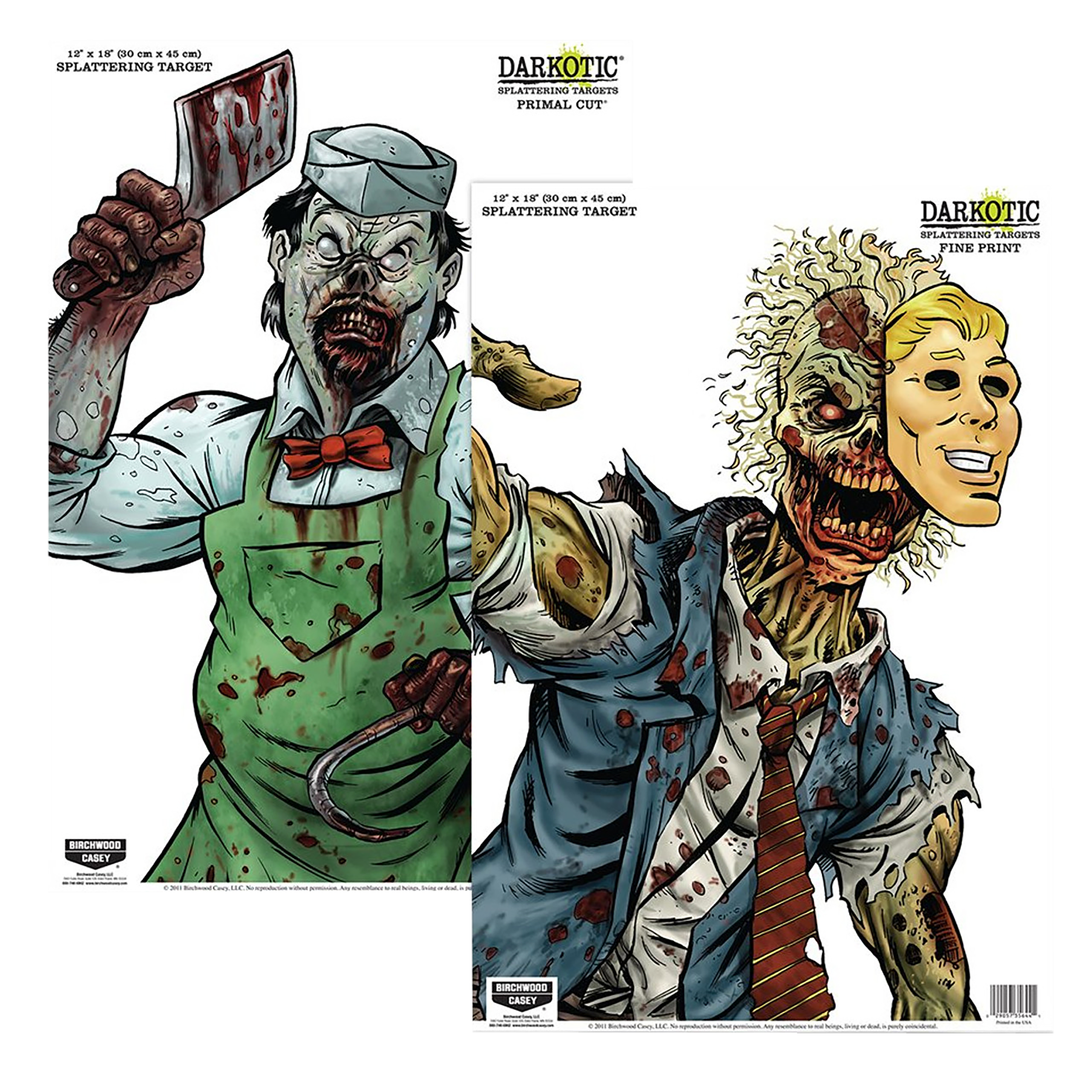 Birchwood Casey Darkotic Primal Cut 12"x18" Splatter Hanging Paper Target - Zombie Butcher/Lawyer - 8 Targets