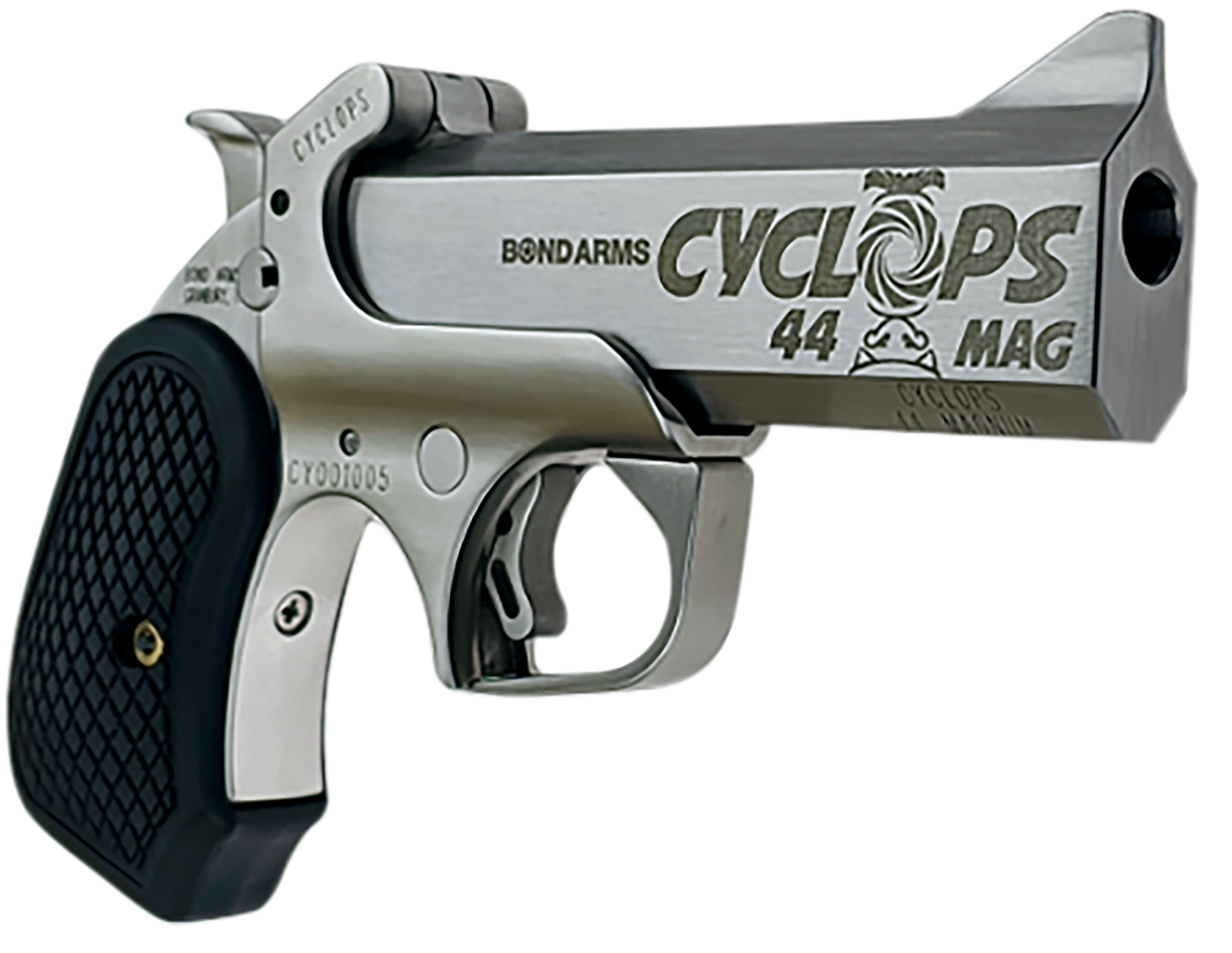 Bond Arms Cyclops Big Bore 44 Mag 4.25" 1-Rd Break-Action Pistol - Matte Stainless/Black B6 Grips