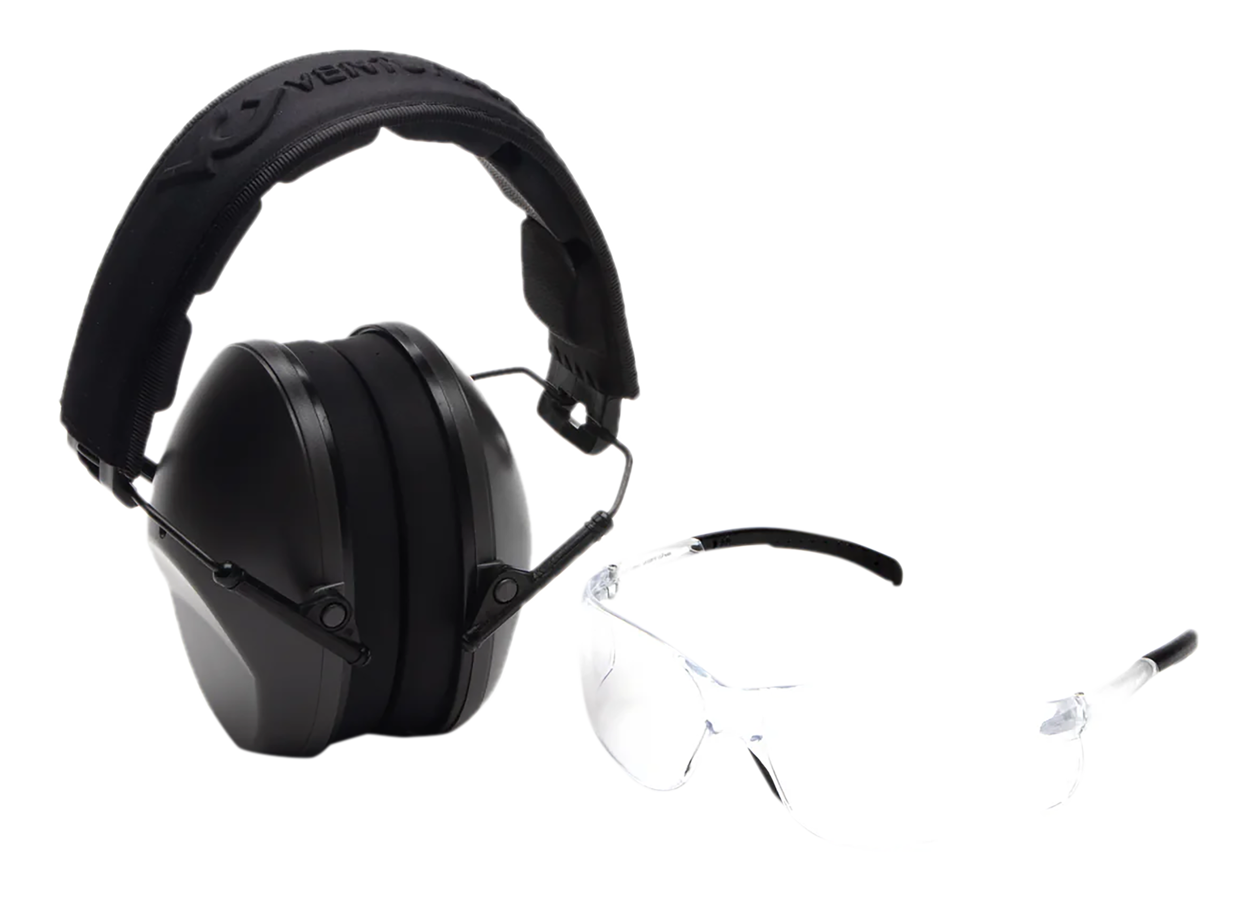 Pyramex VGCOMBO110 Low-Profile Combo Kit Clear Lens Safety Glasses & 24 dB NRR Gray Earmuffs