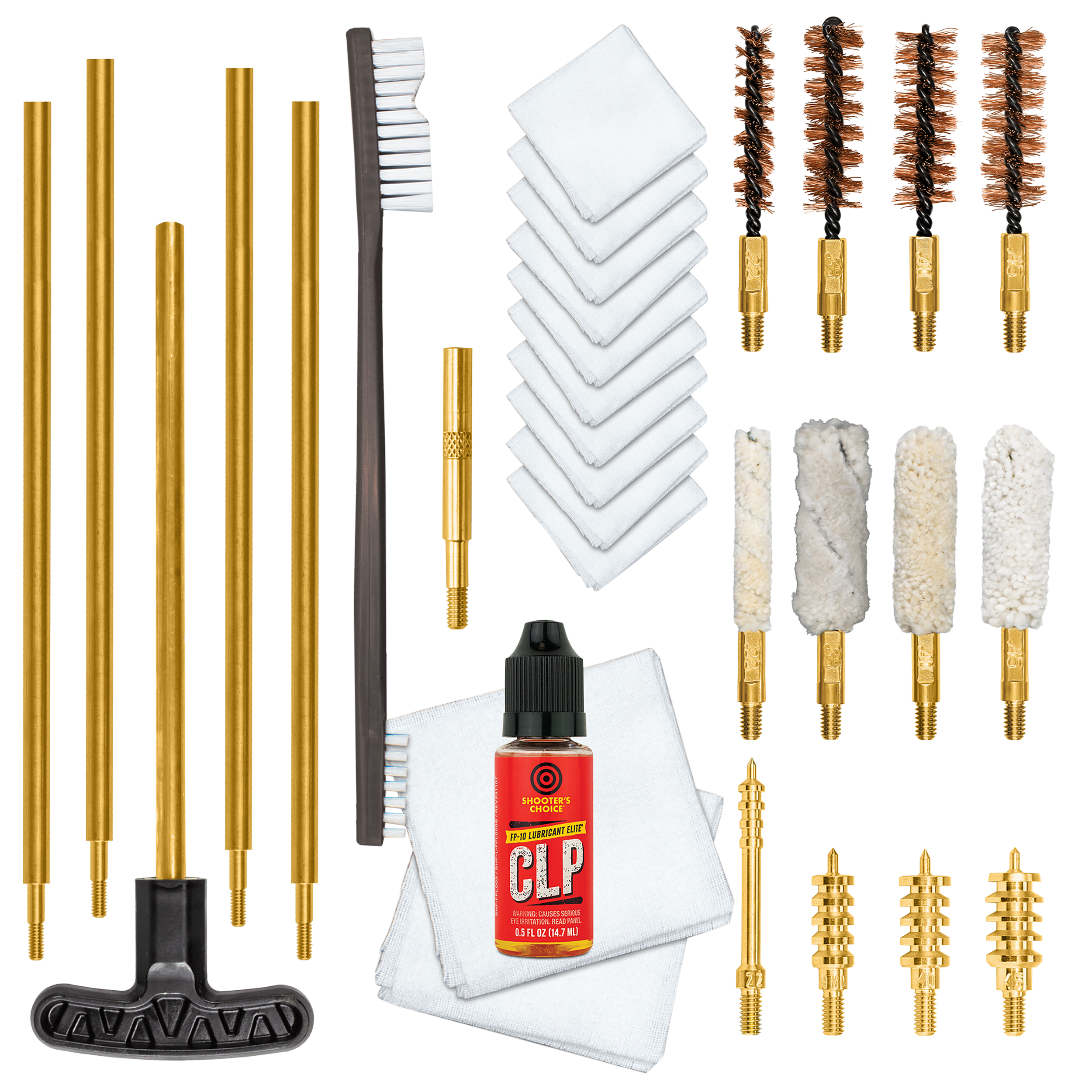 Otis Multi-Caliber Pistol Cleaning Kit .22/9mm/.40/10mm/.45 Cal - Bronze Brush/Pierce Point