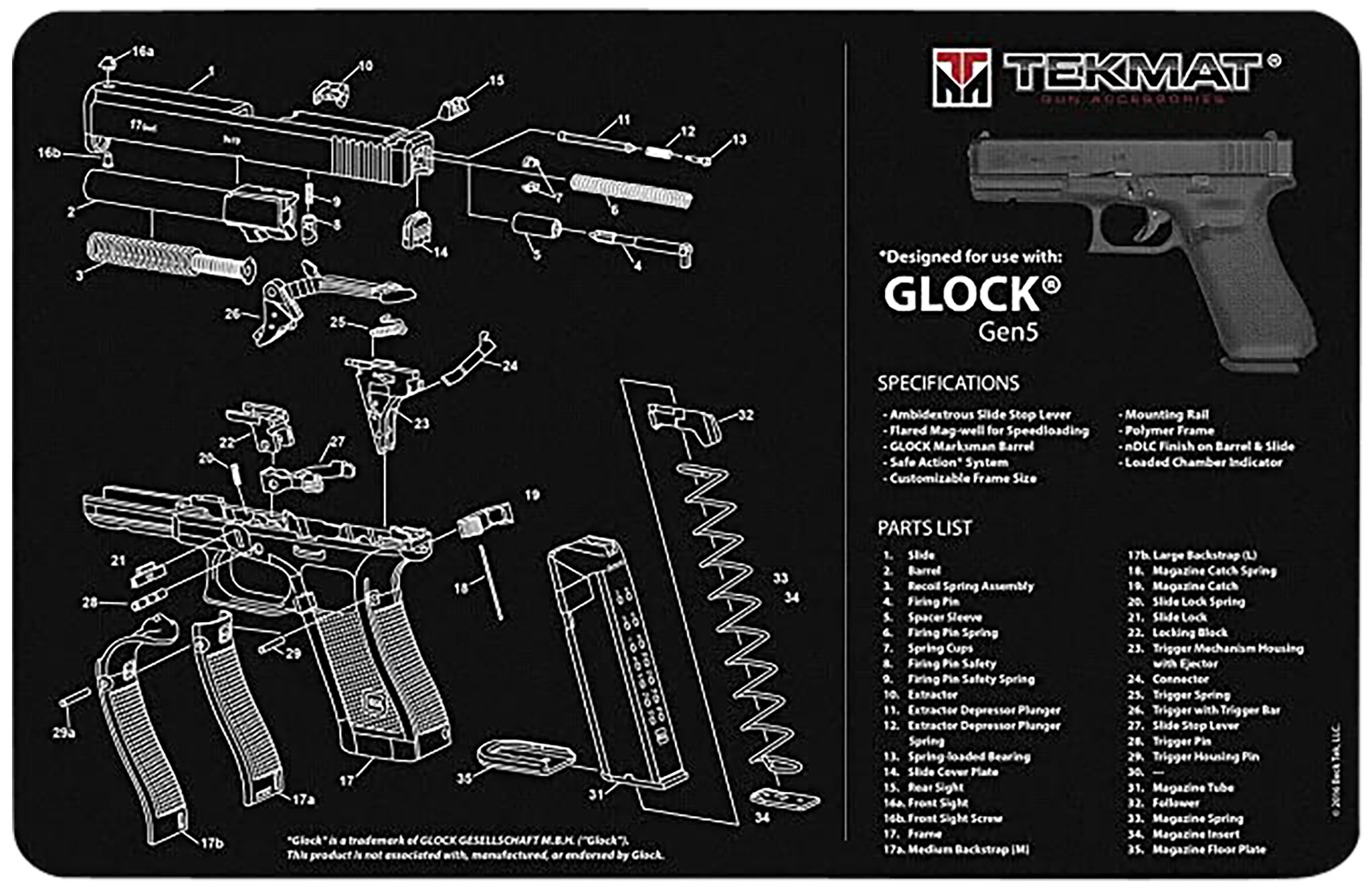TekMat Ultra 20 Cleaning Mat 15"x20" Rubber - Glock Gen 5 Parts Diagram