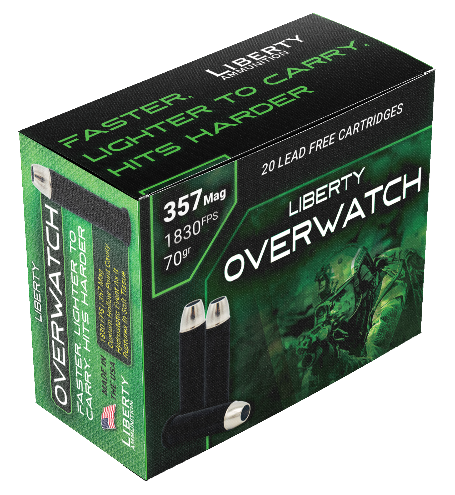 Liberty Ammunition OverWatch 357 Mag 70 gr Open Cavity Design 20-Rd - Box or Case