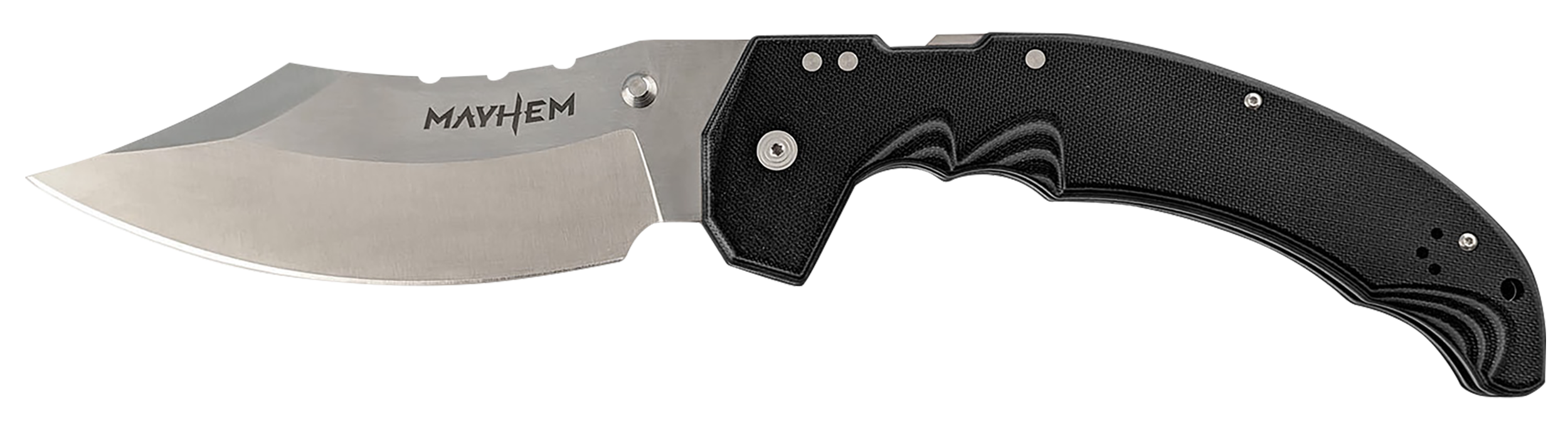 Cold Steel Mayhem 6" Folding Clip Point Modified Cleaver Plain Satin AUS-10A SS Blade Black G10 Handle