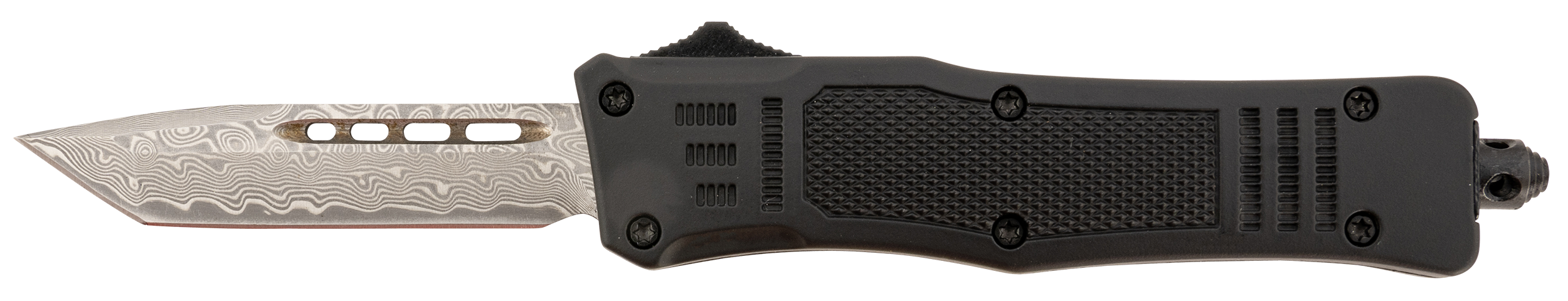 Steel River Knives Spartan Mini 2.75" OTF Tanto Plain Real Damascus Black Aluminum Zinc Alloy Handle