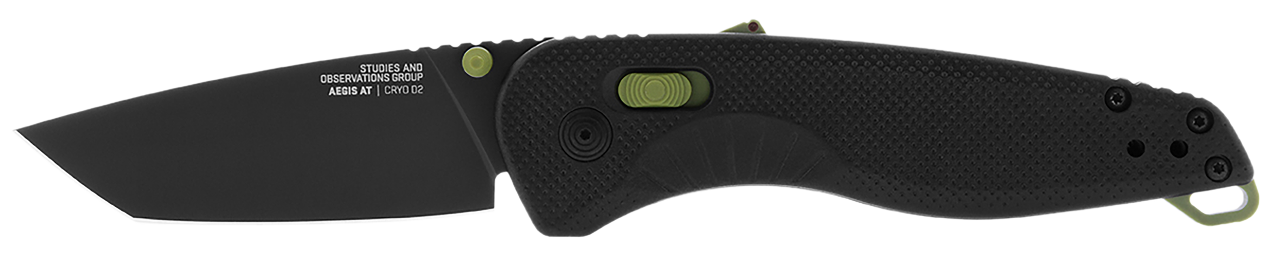 S.O.G Aegis AT 3.13" Folding Plain Drop Point Cryo D2 Steel Black TiNi Black w/Moss Accents GRN Handle