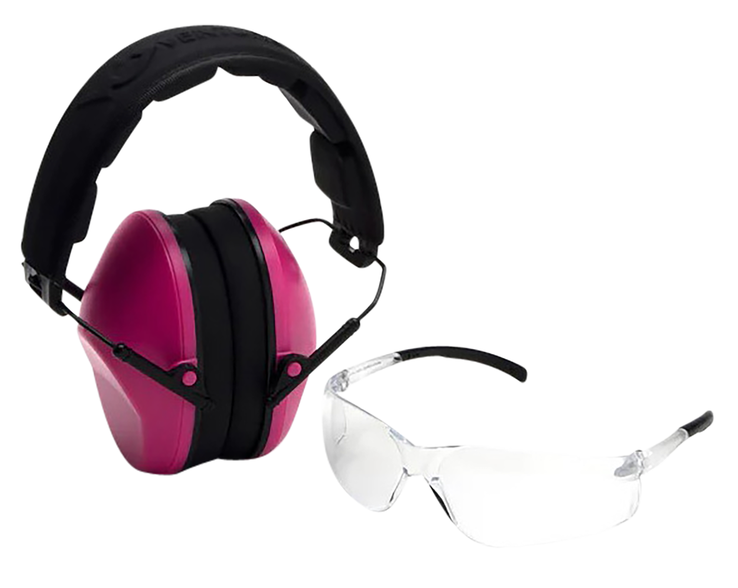 Pyramex Venture Gear Low-Profile Combo Kit Clear Lens & Pink Earmuffs - 24 dB NRR