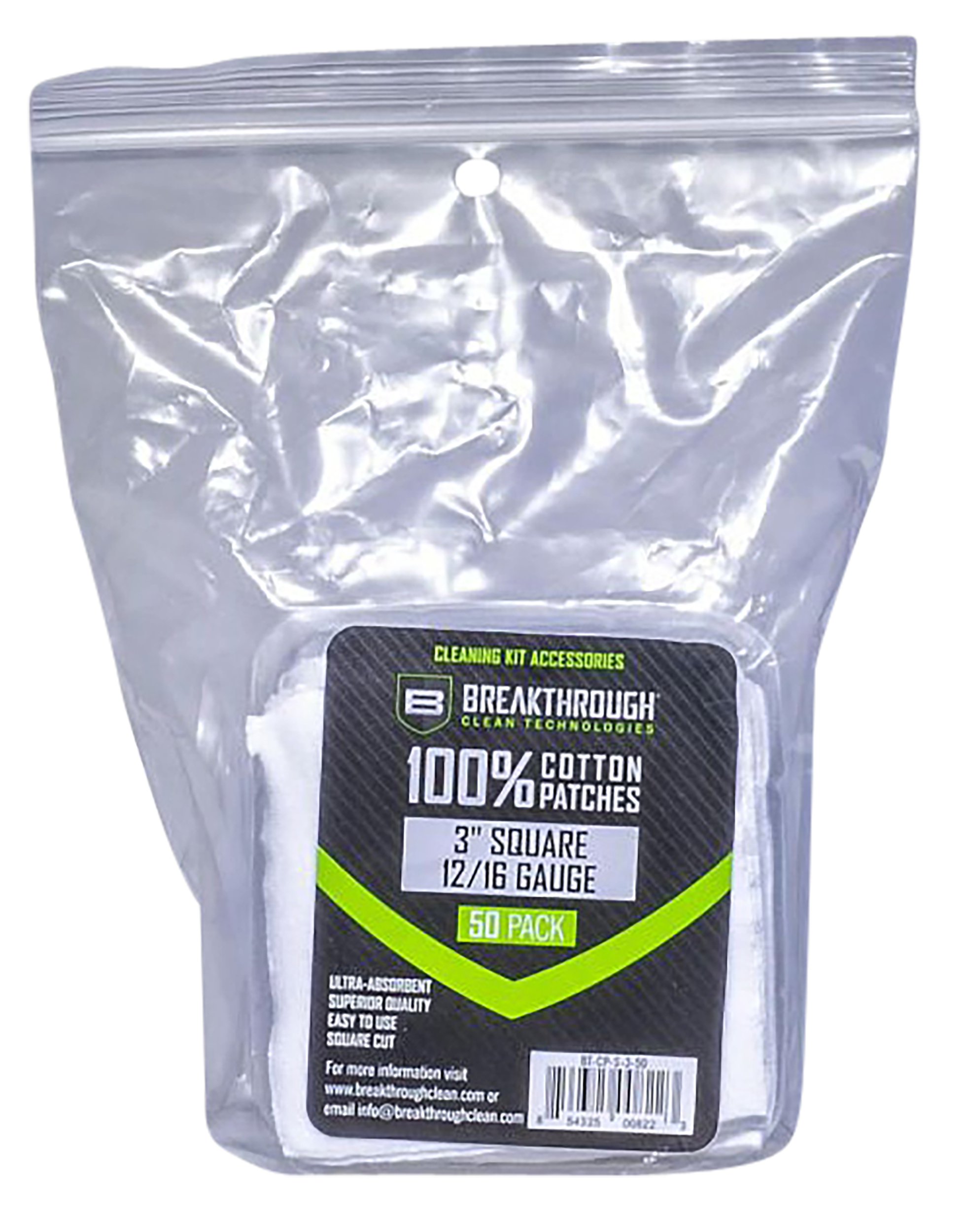 Breakthrough Clean Square Cleaning Patches 100% Cotton 3" 50 Pack 12-16 Gauge