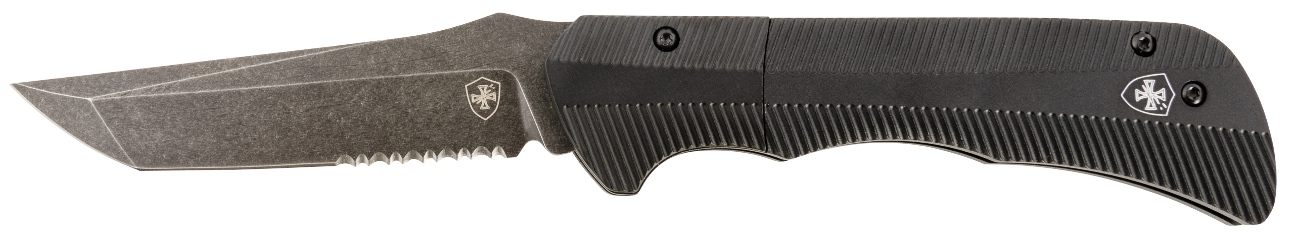 Templar Knife Auto Assist 3.50" Folding Tanto Part Serrated D2 Steel Black Oxide Stonewashed Powder Coated Blade 4.25" Aged Aluminum Handle