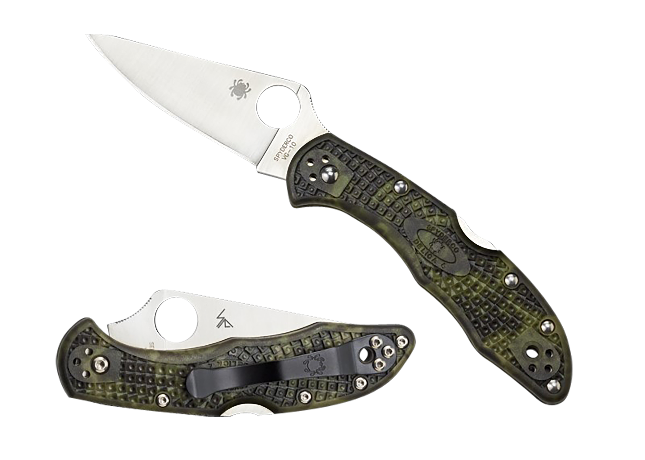 Spyderco Delica 4 Lightweight 2.90" VG-10 Satin Plain Edge Folding Knife - Zome Green FRN