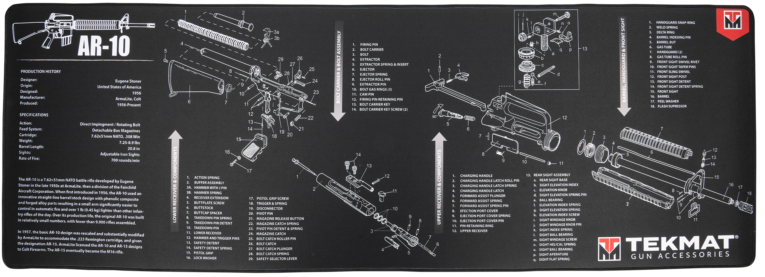 TekMat TEKR44AR10 AR-10 Cleaning Mat 15"x44" Black/White Rubber Parts Diagram