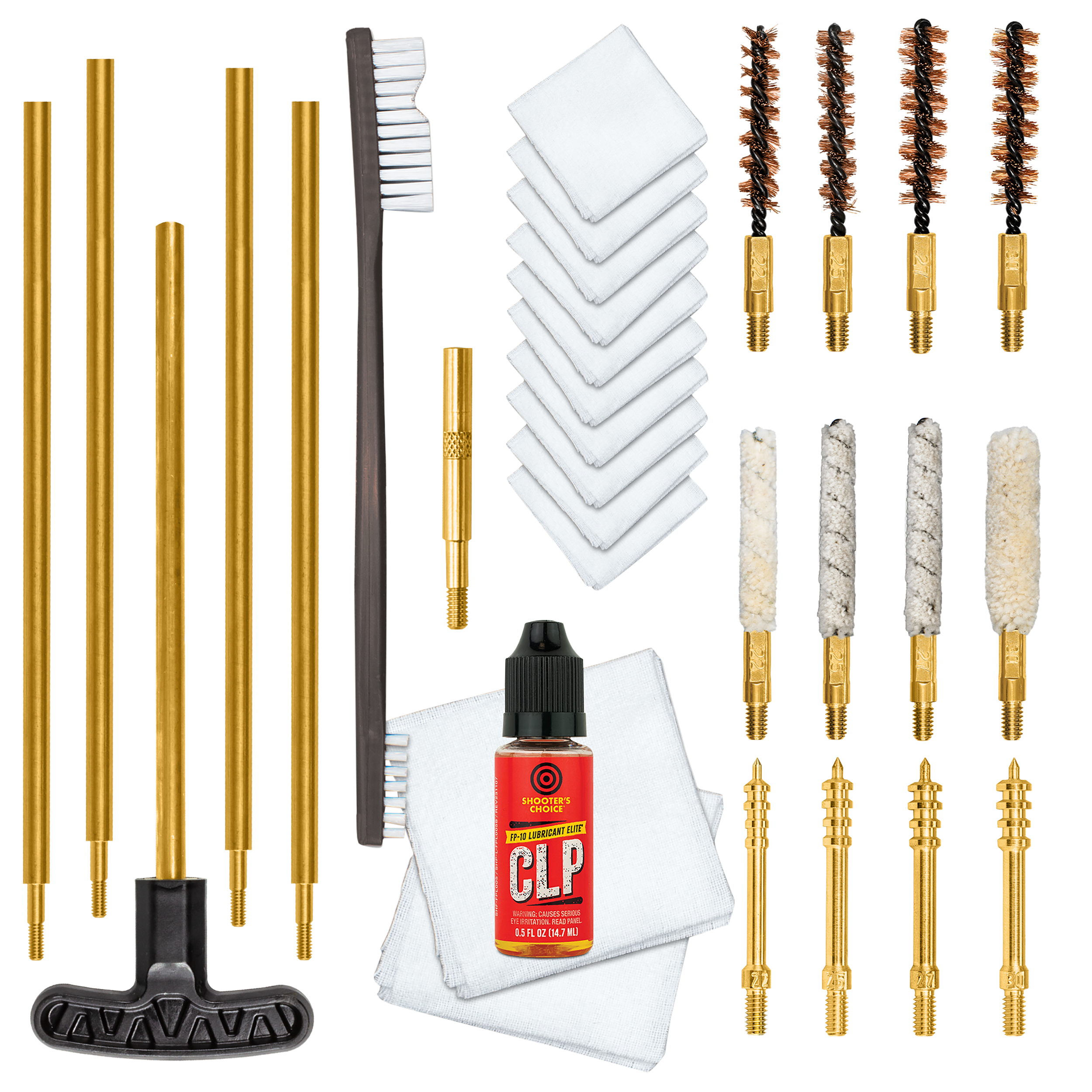 Otis Multi-Caliber Rifle Cleaning Kit .22-.30 Cal Bronze Brush - Includes FP-10 CLP