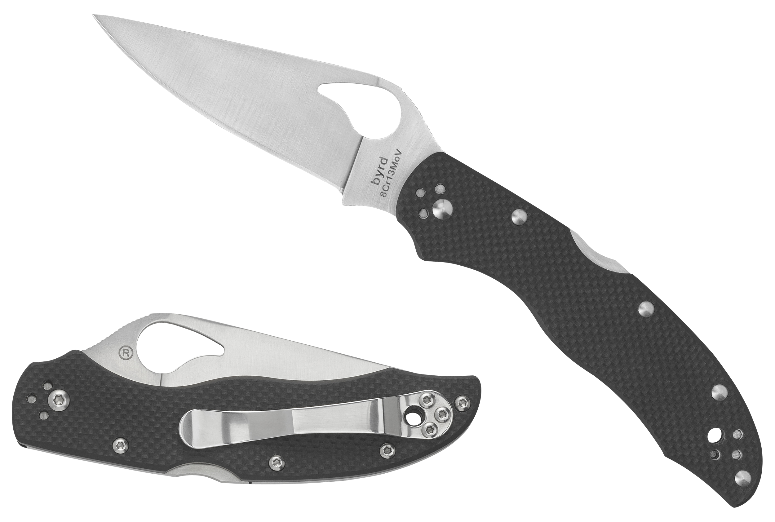 Spyderco Byrd Harrier 2 3.39" Folding Drop Point Part Serrated Stonewashed 8Cr13MoV SS Black G10 Handle