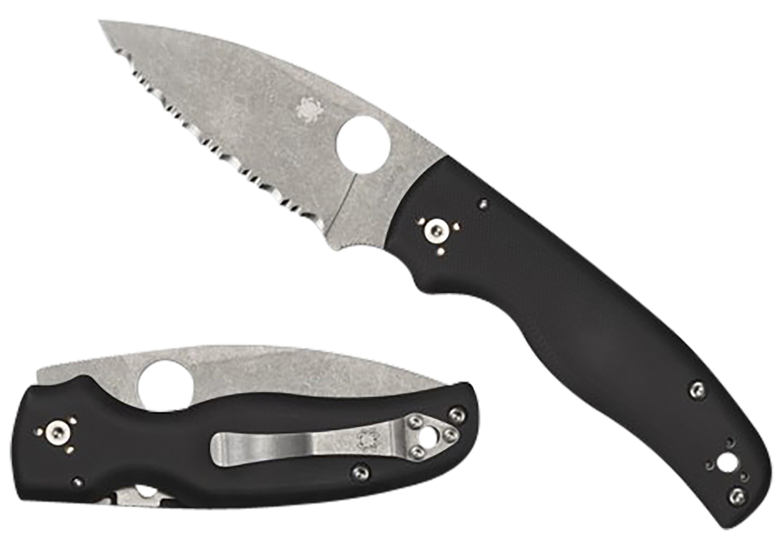 Spyderco Shaman C229GS 3.58" Folding Serrated Stonewashed CPM S30V Blade Black G10 Handle