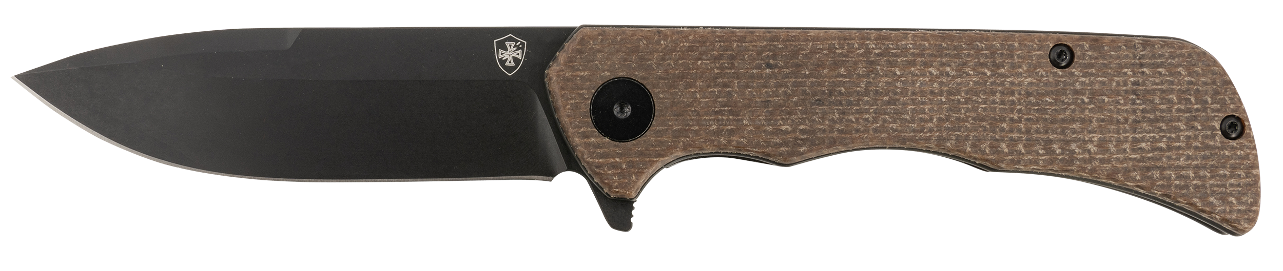 Templar Knife Paladin 3.27" Folding Drop Point Plain D2 Black Powder Coated Blade Brown Micarta Handle