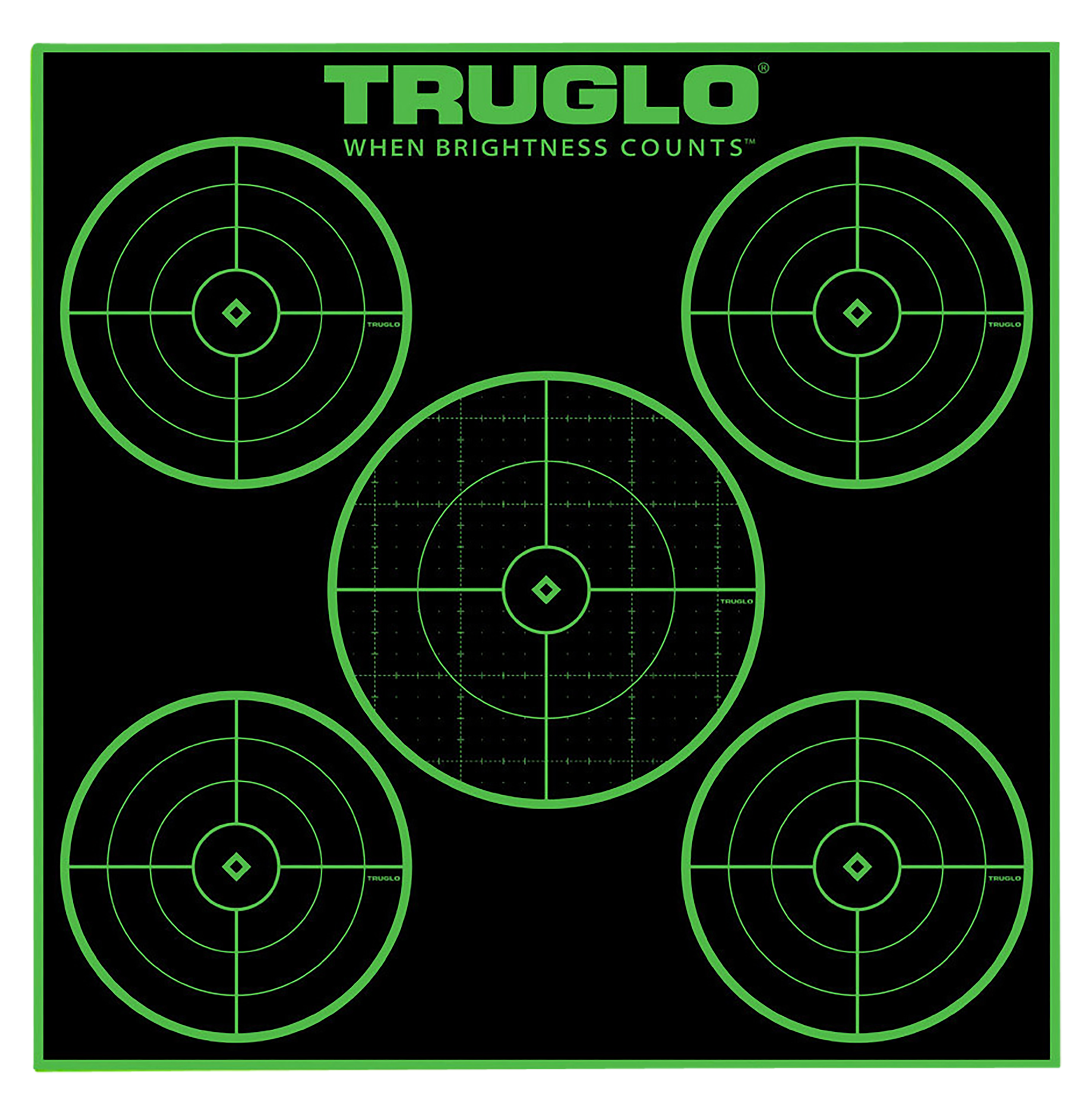 TruGlo Tru-See 5-Bull Target Self-Adhesive Heavy Paper 12x12 5-Bullseye 25 Pack - Black/Green