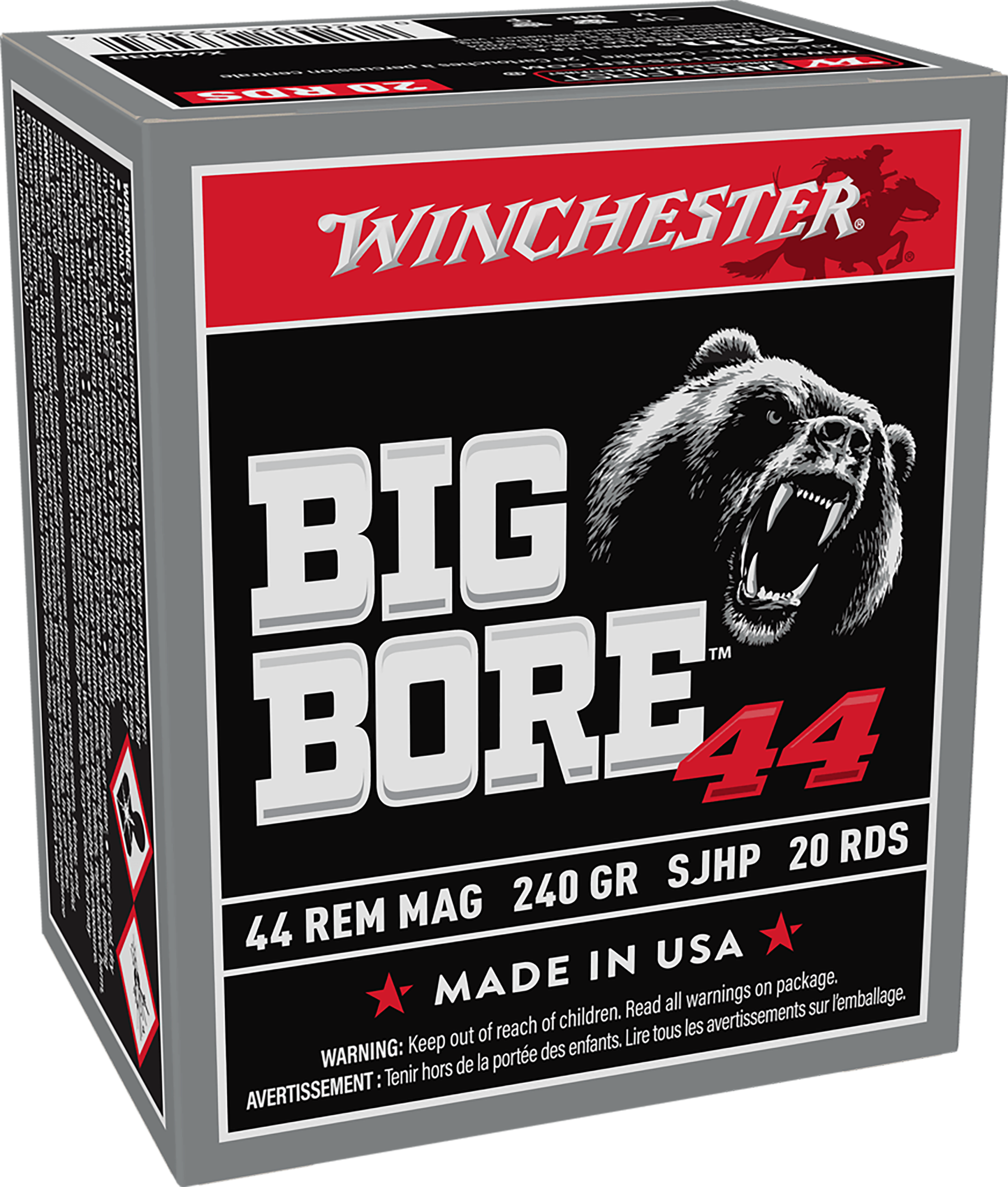Winchester Ammo Big Bore 44 Rem Mag 240gr SJHP 20 Rd - Box or Case