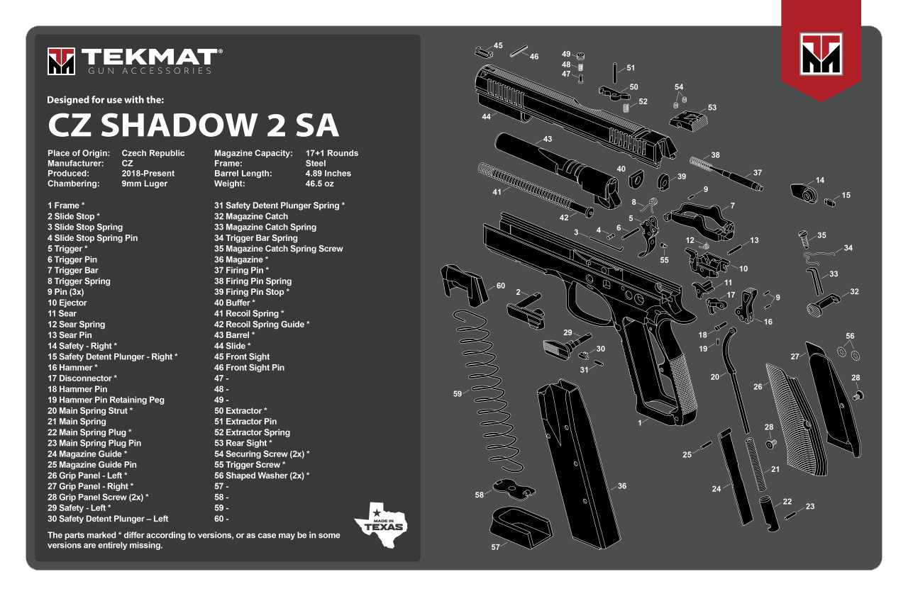TekMat CZ Shadow 2 SA Gun Cleaning Mat 11x17" Black/White Rubber