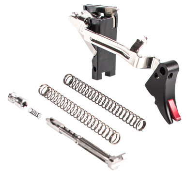 ZEV FULADJULT9BR Fulcrum Adjustable Trigger Ultimate Kit Black/Red Black/Red Curved Trigger, Compatible w/Gen1-3 Glock 17/17C/17L/19/19C/26/34