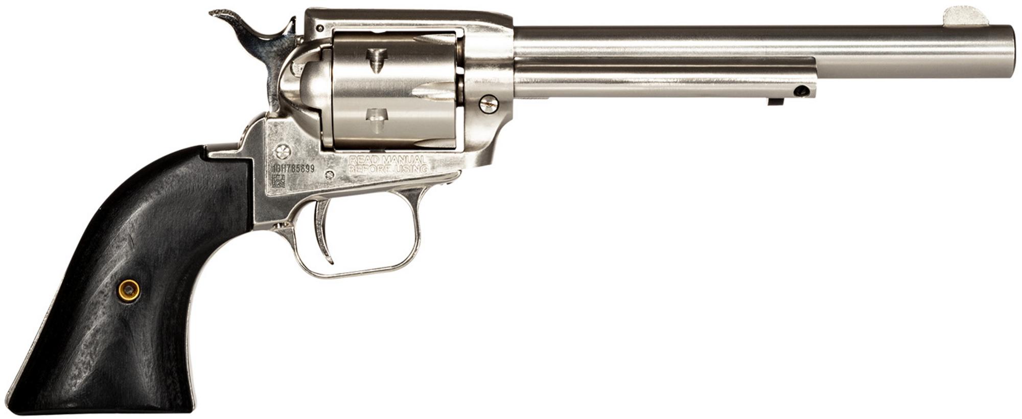 Heritage Rough Rider Revolver RR22NI6BW, 22 LR, 6.50", Black Laminate Grips, Nickel Finish, 6rd