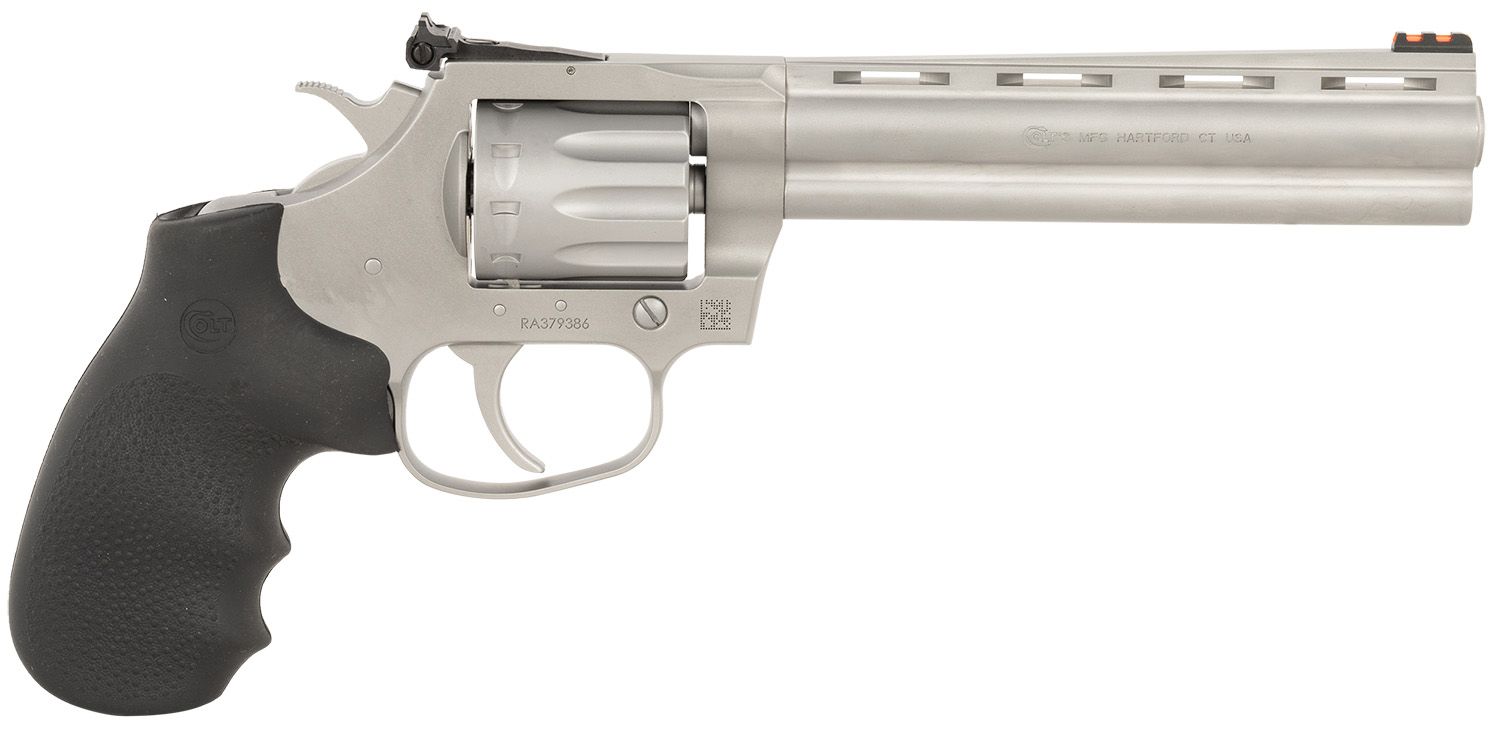 Colt King Cobra Target Revolver KCOBRA22SM6RFO, 22 LR, 6in, Black Hogue Overmolded Grips, Stainless Steel Frame Finish, 6 Rds