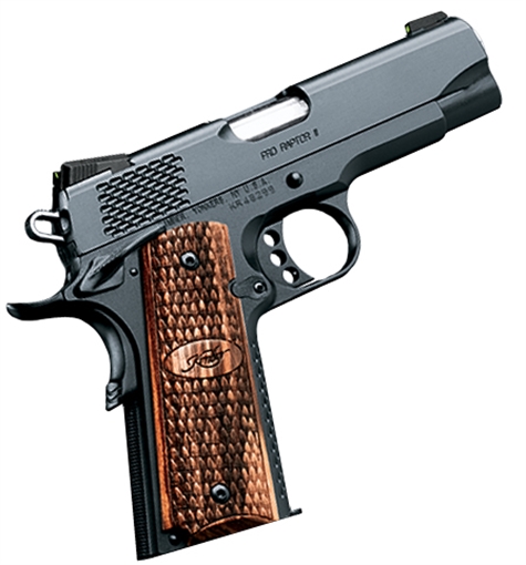 Kimber Mfg, Inc Raptor II Pro 45 ACP 8+1 4" Stainless Match Grade Barrel, Matte Black Serrated Steel Slide, Matte Black Steel Frame w/Beavertail, Zebrawood Grip 3200118
