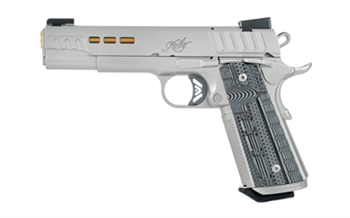Kimber America Rapide Dawn, Semi-automatic, 1911, Full Size, 9MM, 5" Barrel, Gold TiN Finish, Brushed Stainless Finish, Silver, TRUGLO TFX Tritium/Fiber-Optic Day/Night Sights, Black/Gray G10 Grips, Manual Safety, 9 Rounds, 1 Magazine, California Compliant