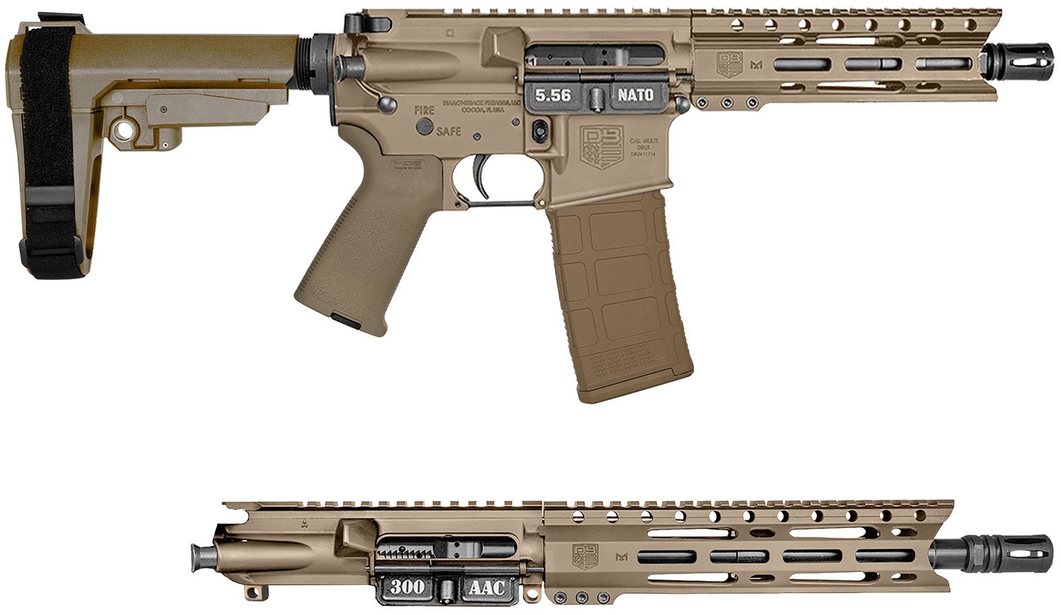 Diamondback DB15 Pistol DB195AK061, 5.56 NATO, 10", SB Tactical SBA3 Brace Stock, 30 Rds