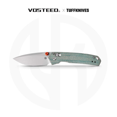 Vosteed Knives Mini Psyop Crossbar Lock Folding Knife - 2.69" Elmax Satin Drop Point Blade, Norplex UltreX Teal Micarta Handle, Hard Case - A2305