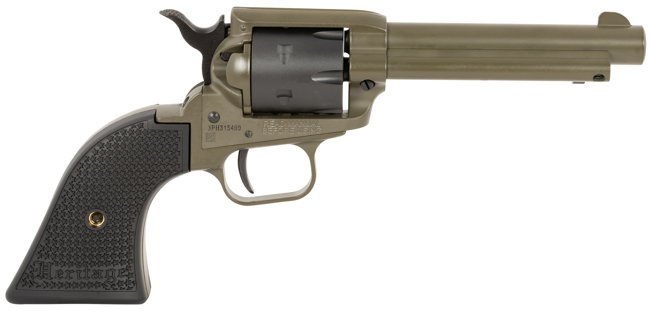 Heritage Rough Rider Revolver RR22T4, 22 LR, 4.75", Black Star Polymer Grips, OD Green Cerakote Finish, 6 Rds