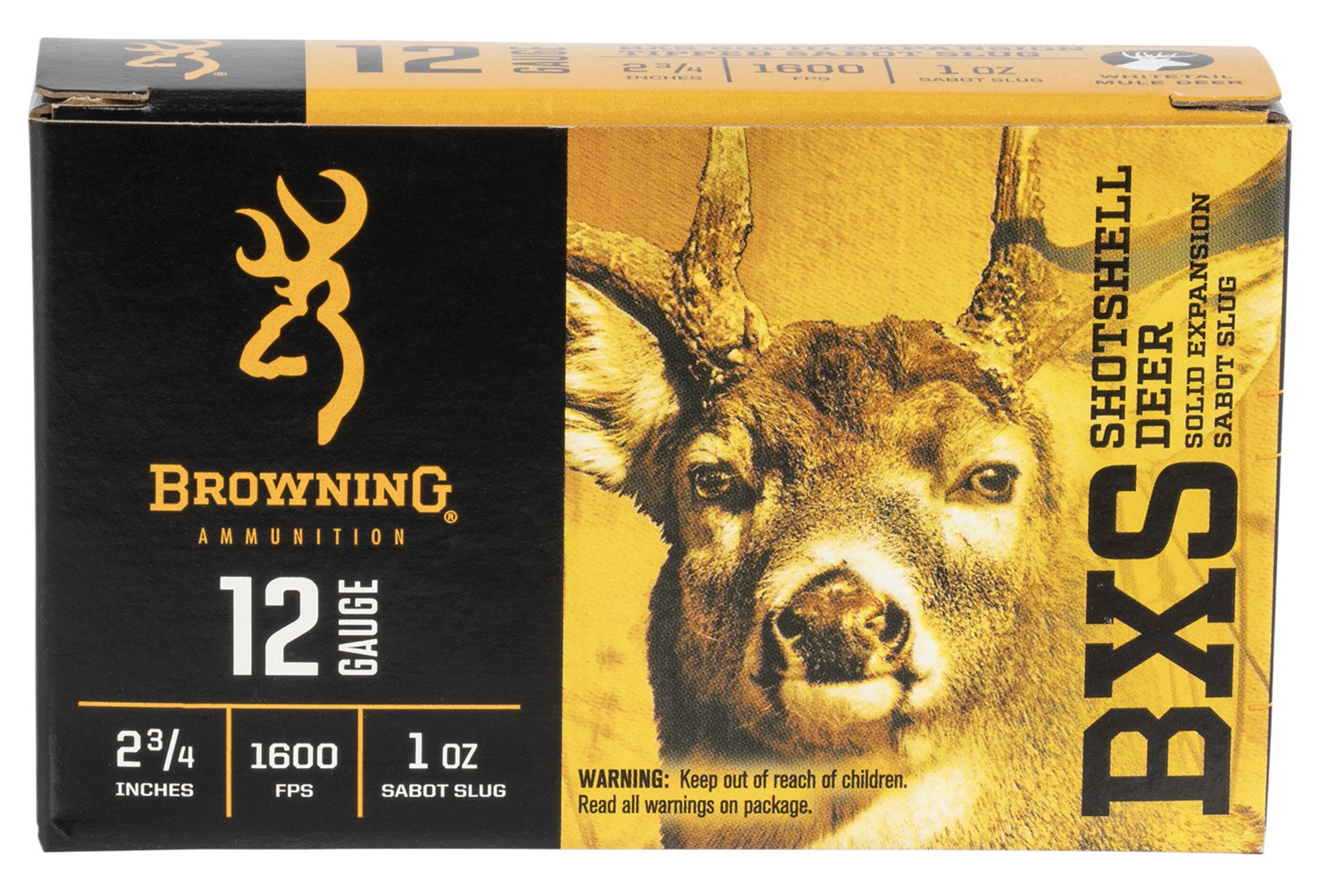 Browning BXS Shotshell Deer Shotshells B19311221, 12 Gauge, 2-3/4", 1 oz, 1600 fps, Slug, 5 Rds/box